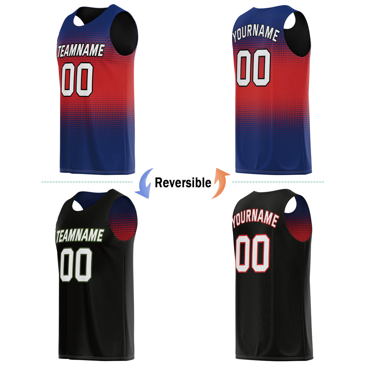 Custom Reversible Basketball Jersey & Shorts Set for Individuals & Teams – Blue Red Black Dot Gradient | Vosoli