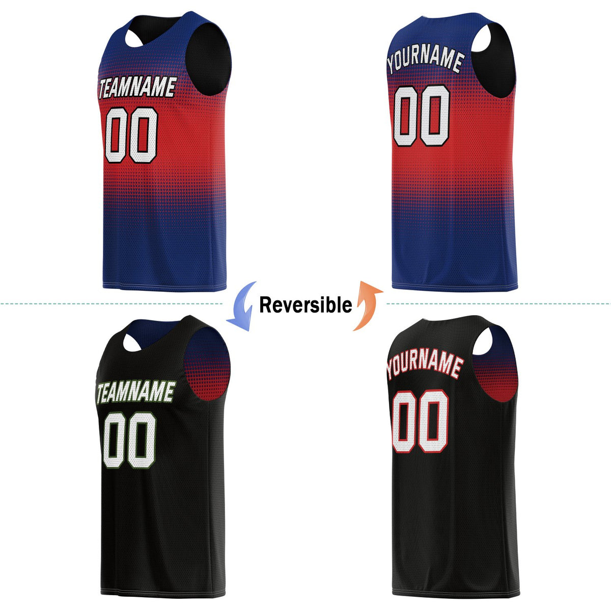 Custom Reversible Basketball Jersey for Individuals & Teams – Blue Red Black Dot Gradient | Vosoli