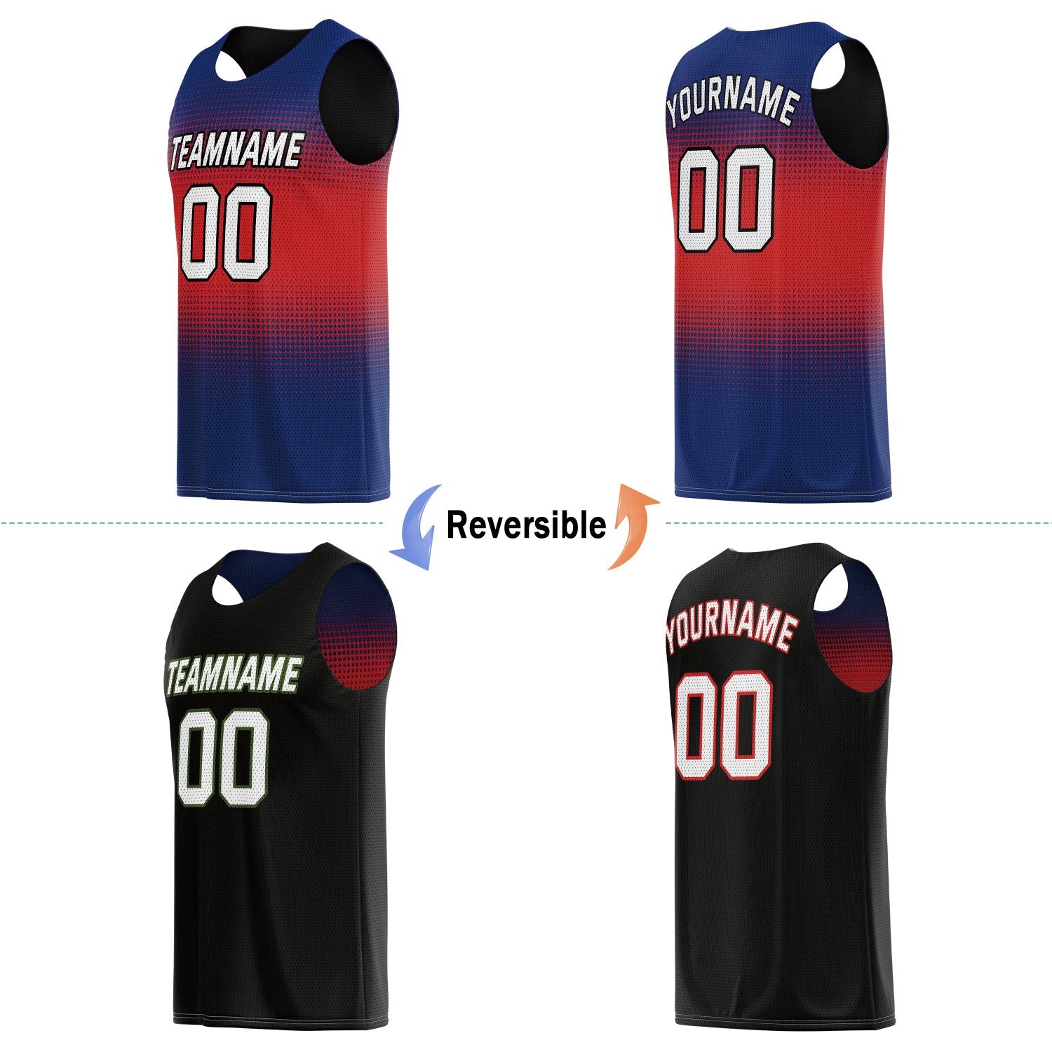 Custom Reversible Basketball Jersey for Individuals & Teams – Blue Red Black Dot Gradient | Vosoli