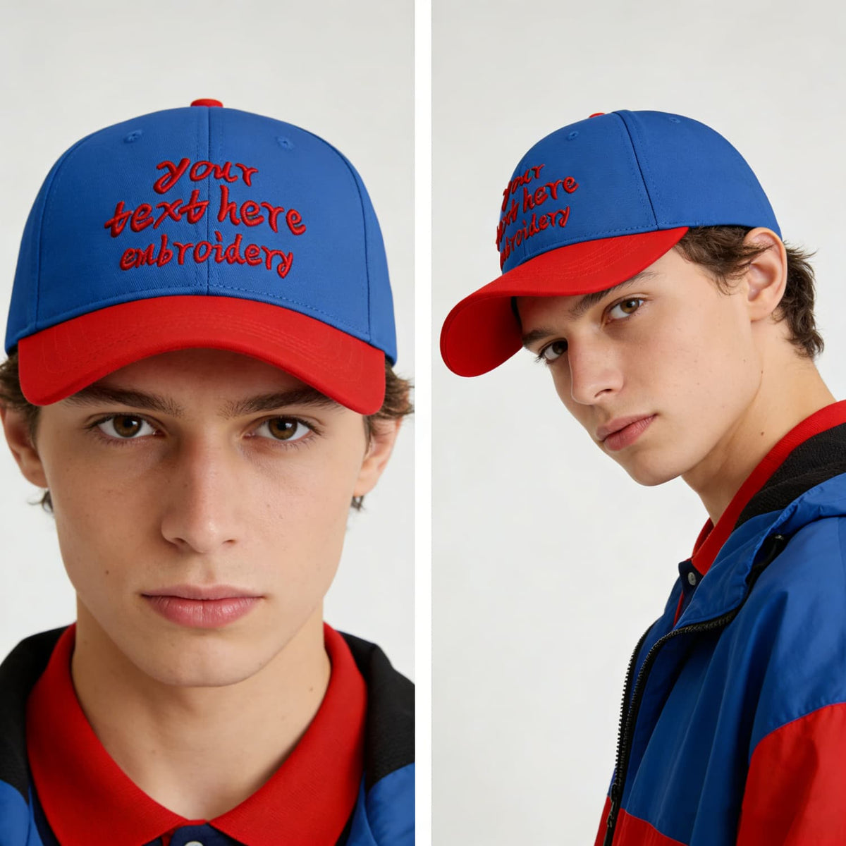 Vosoli Blue Red Two-Tone Baseball Cap - Unisex Custom 3D Embroidery or Print