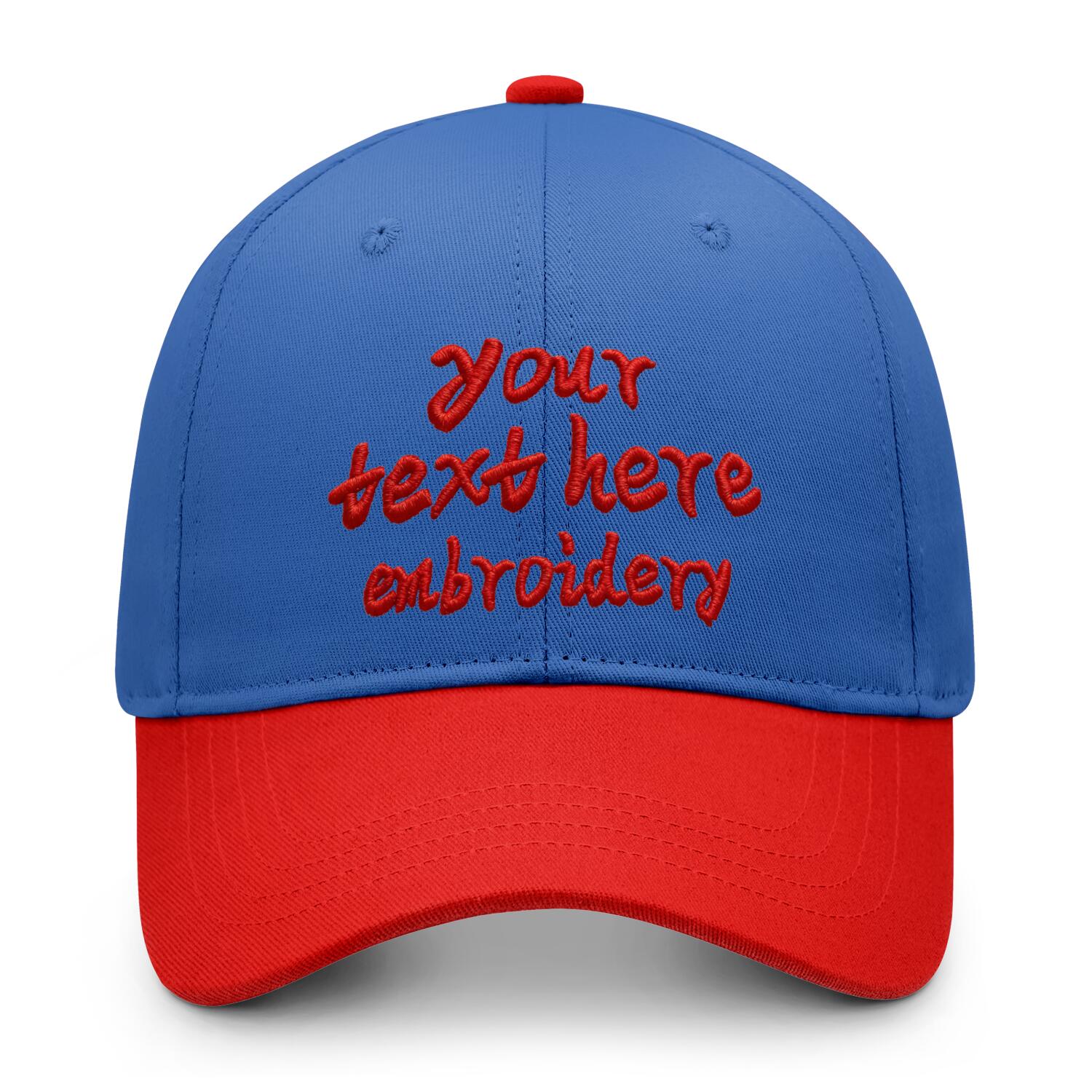 Vosoli Blue Red Two-Tone Baseball Cap - Unisex Custom 3D Embroidery or Print