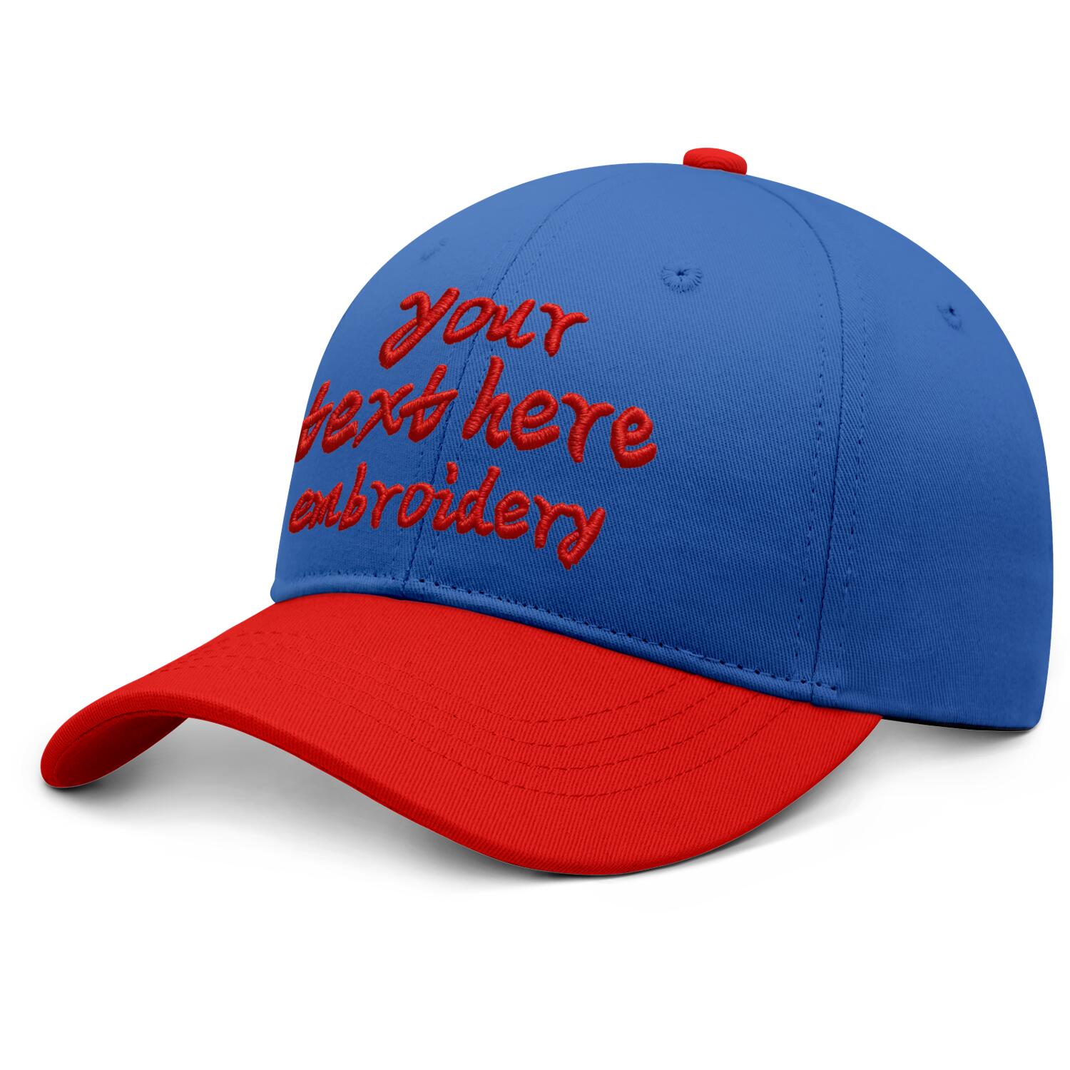 Vosoli Blue Red Two-Tone Baseball Cap - Unisex Custom 3D Embroidery or Print