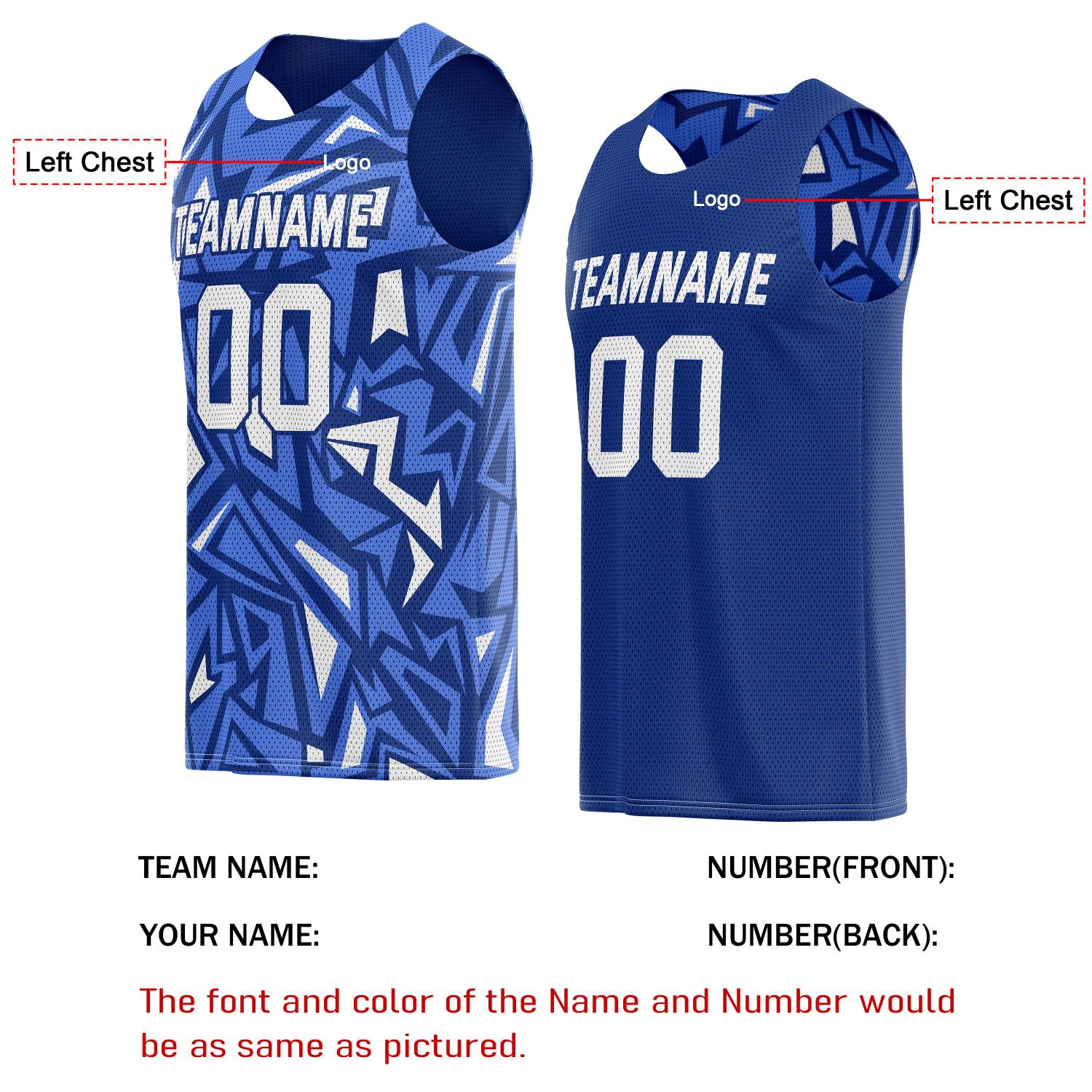 Custom Reversible Basketball Jersey for Individuals & Teams – Blue White Abstract Star | Vosoli