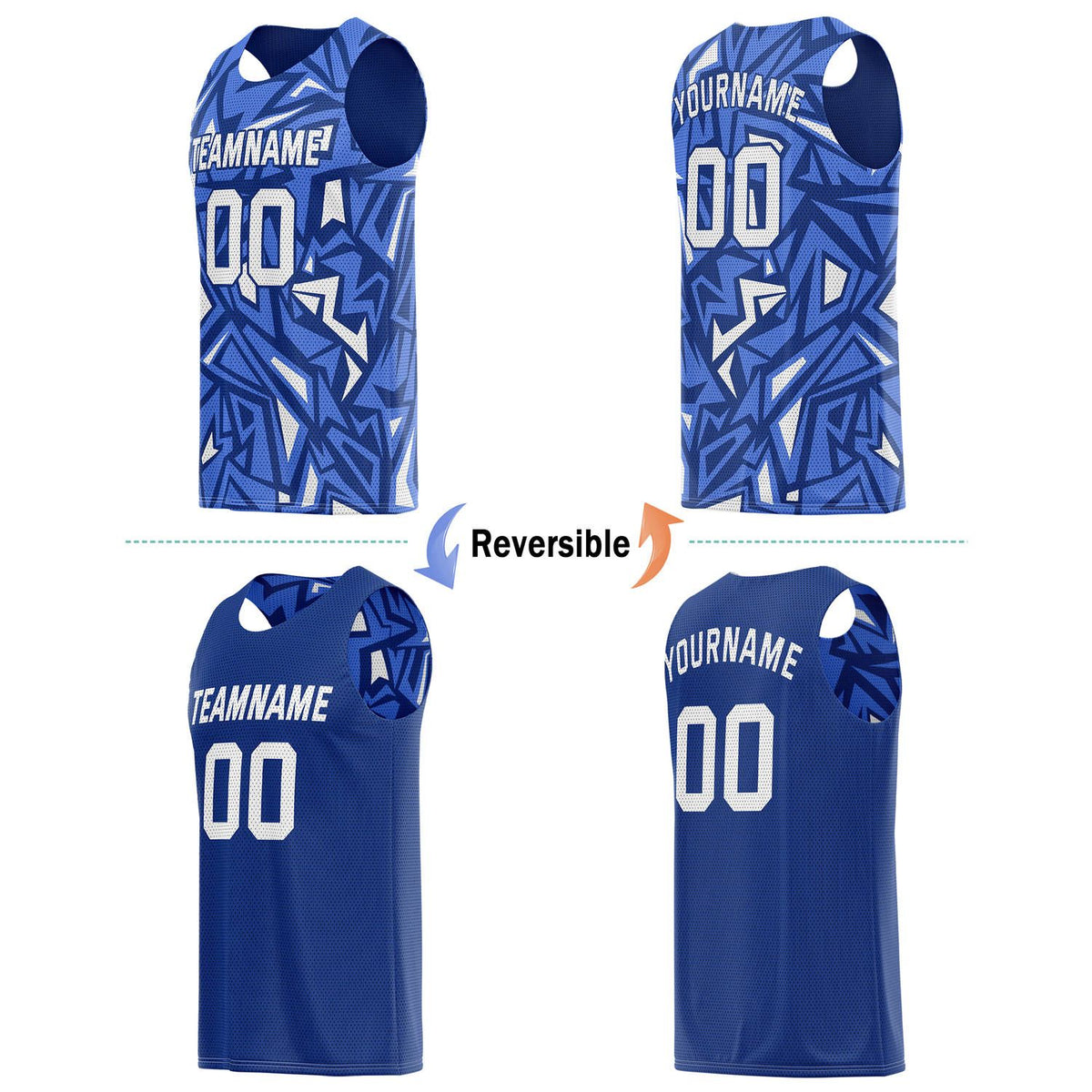 Custom Reversible Basketball Jersey for Individuals & Teams – Blue White Abstract Star | Vosoli