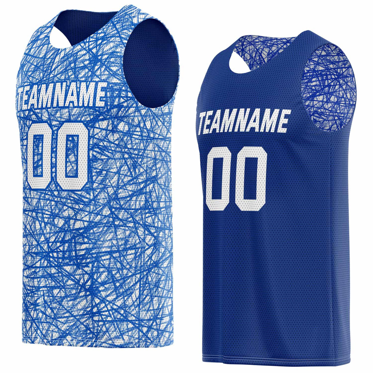 Custom Reversible Basketball Jersey for Individuals &amp; Teams – Blue White Abstract Streak | Vosoli