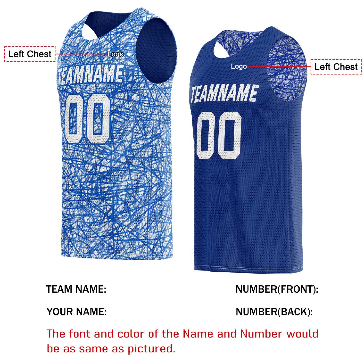 Custom Reversible Basketball Jersey for Individuals & Teams – Blue White Abstract Streak | Vosoli