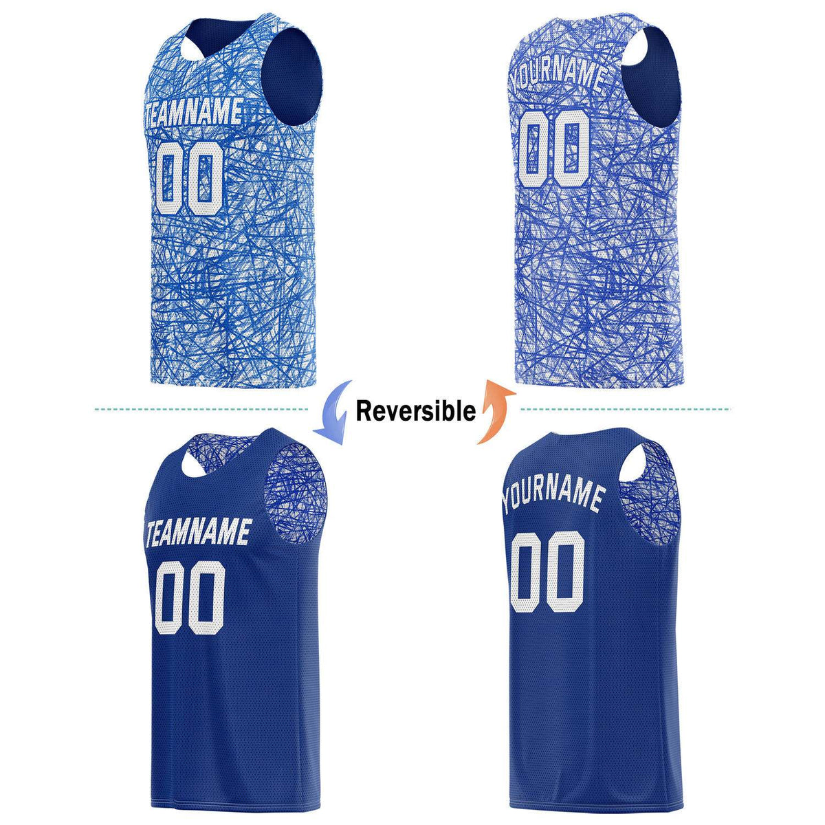 Custom Reversible Basketball Jersey for Individuals & Teams – Blue White Abstract Streak | Vosoli
