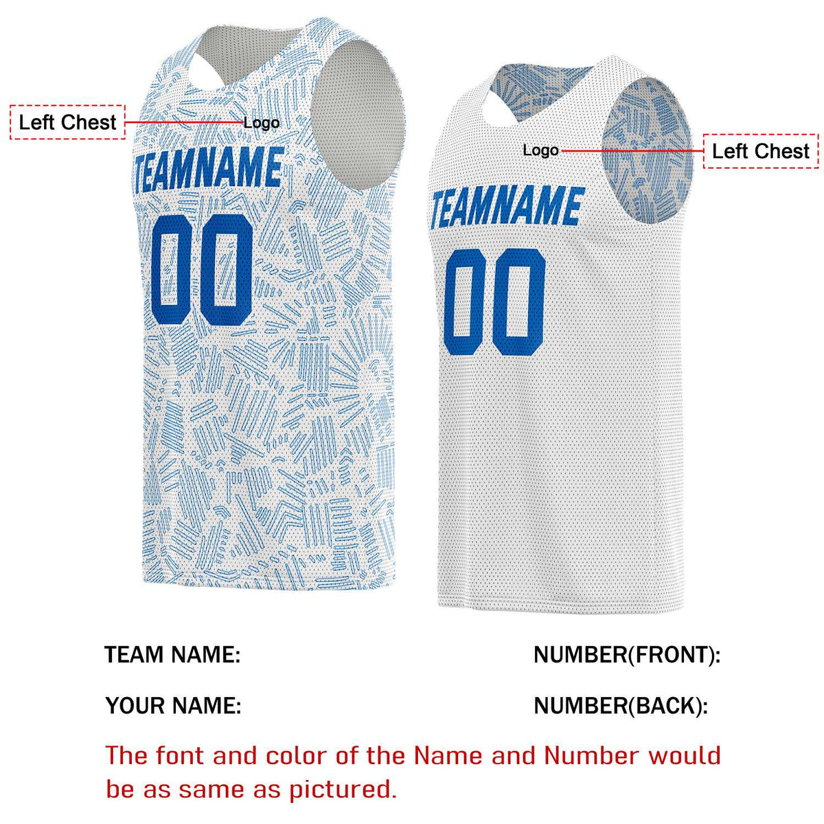 Custom Reversible Basketball Jersey for Individuals & Teams – Blue White Abstract Stripe | Vosoli