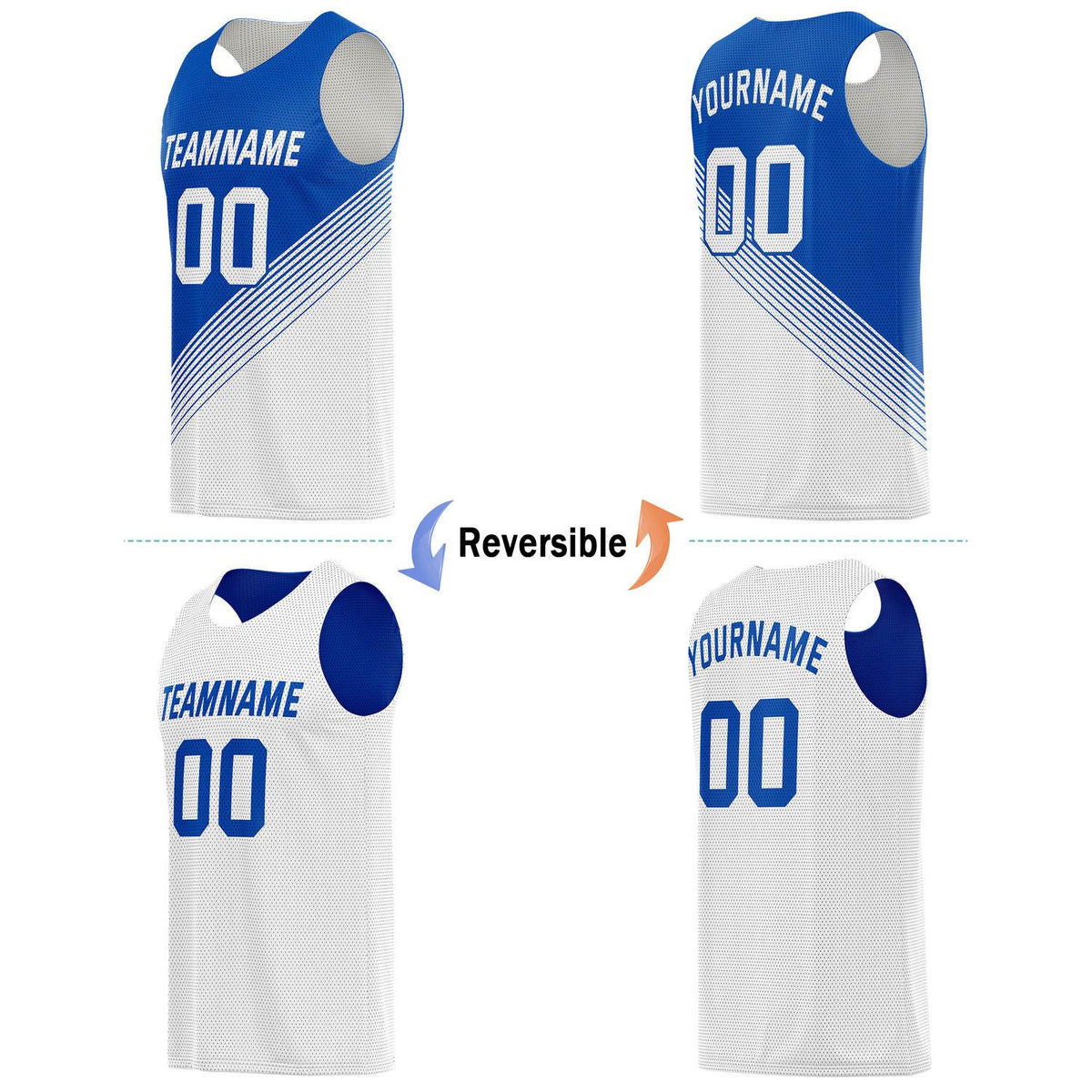 Custom Reversible Basketball Jersey & Shorts Set for Individuals & Teams – Blue White Diagonal Stripe | Vosoli