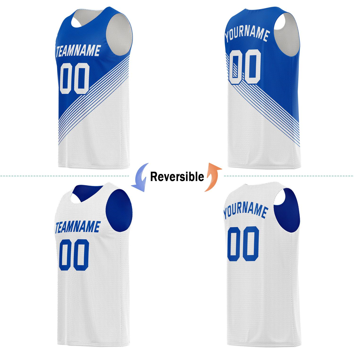 Custom Reversible Basketball Jersey for Individuals & Teams – Blue White Diagonal Stripe | Vosoli