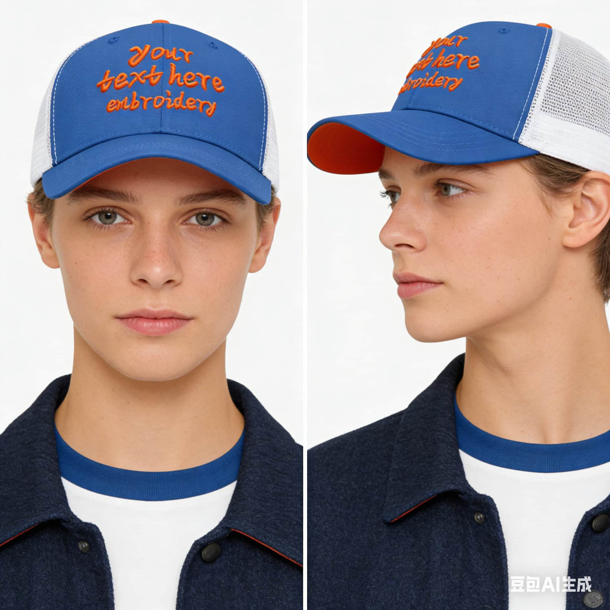 Vosoli Royal Blue & White Mesh-Back Trucker Cap - Unisex Personal & Team Custom 3D Embroidery or Print Hat