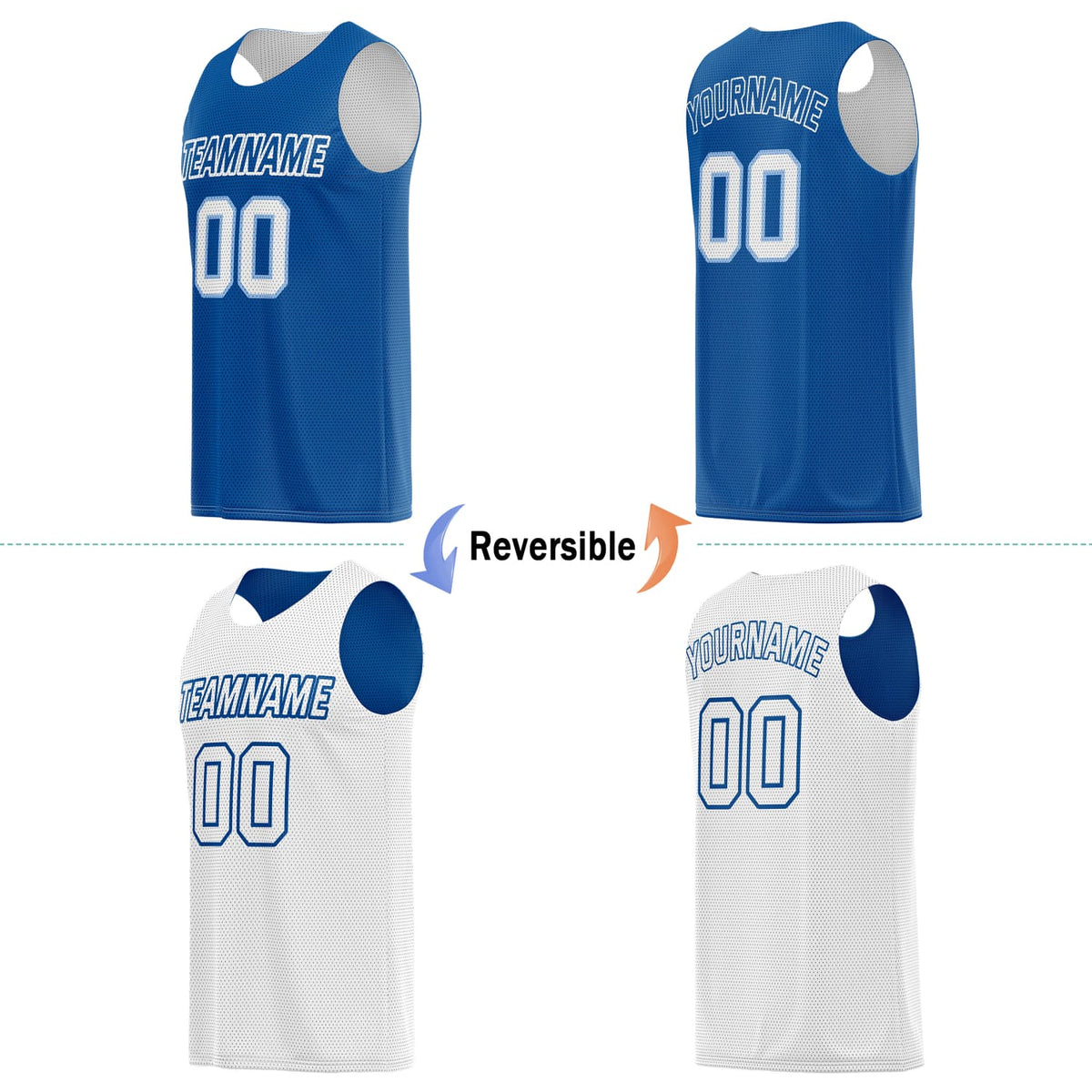 Custom Reversible Basketball Jersey & Shorts Set for Individuals & Teams – Blue White | Vosoli