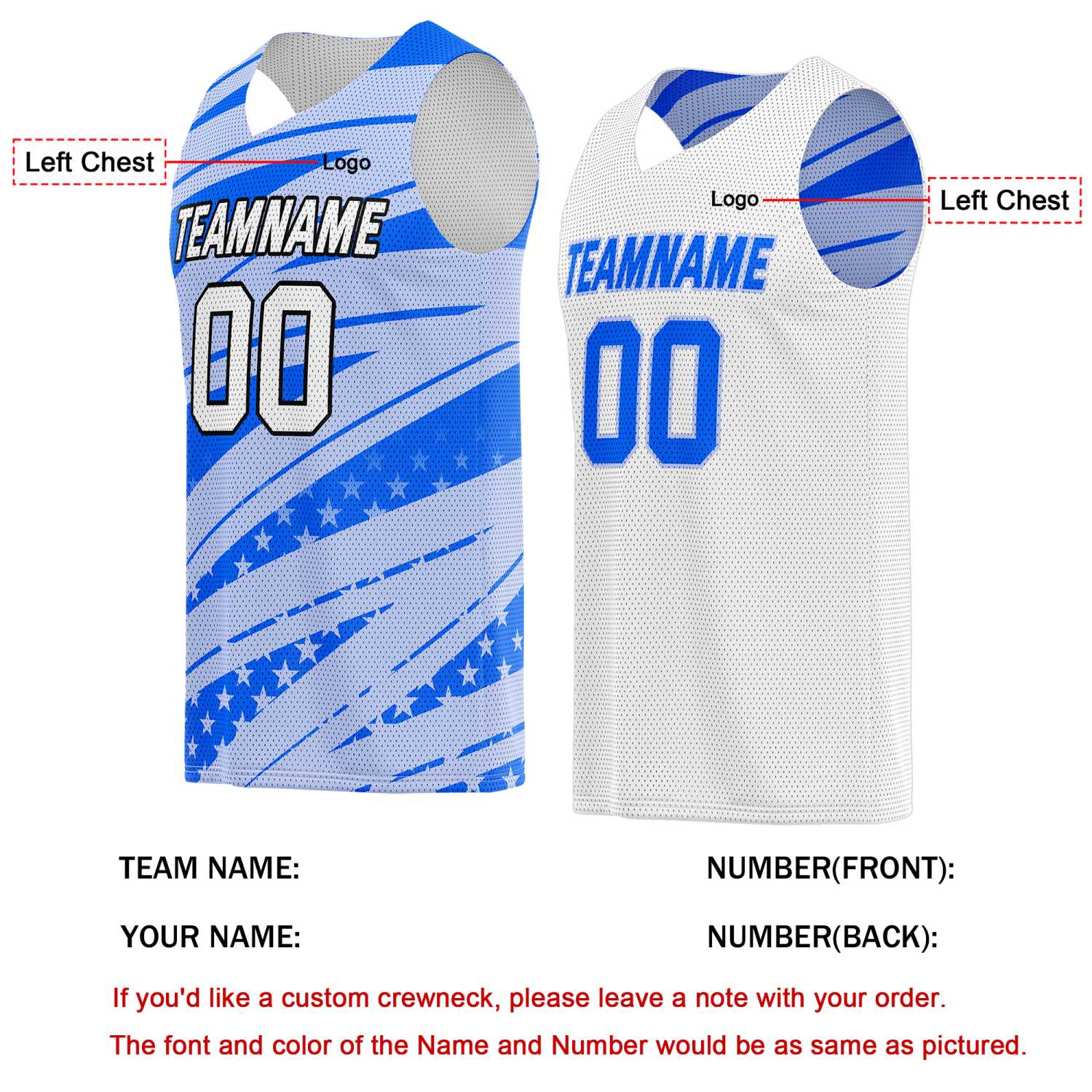 Custom Reversible Basketball Jersey for Individuals & Teams – Blue White Star Stripe | Vosoli