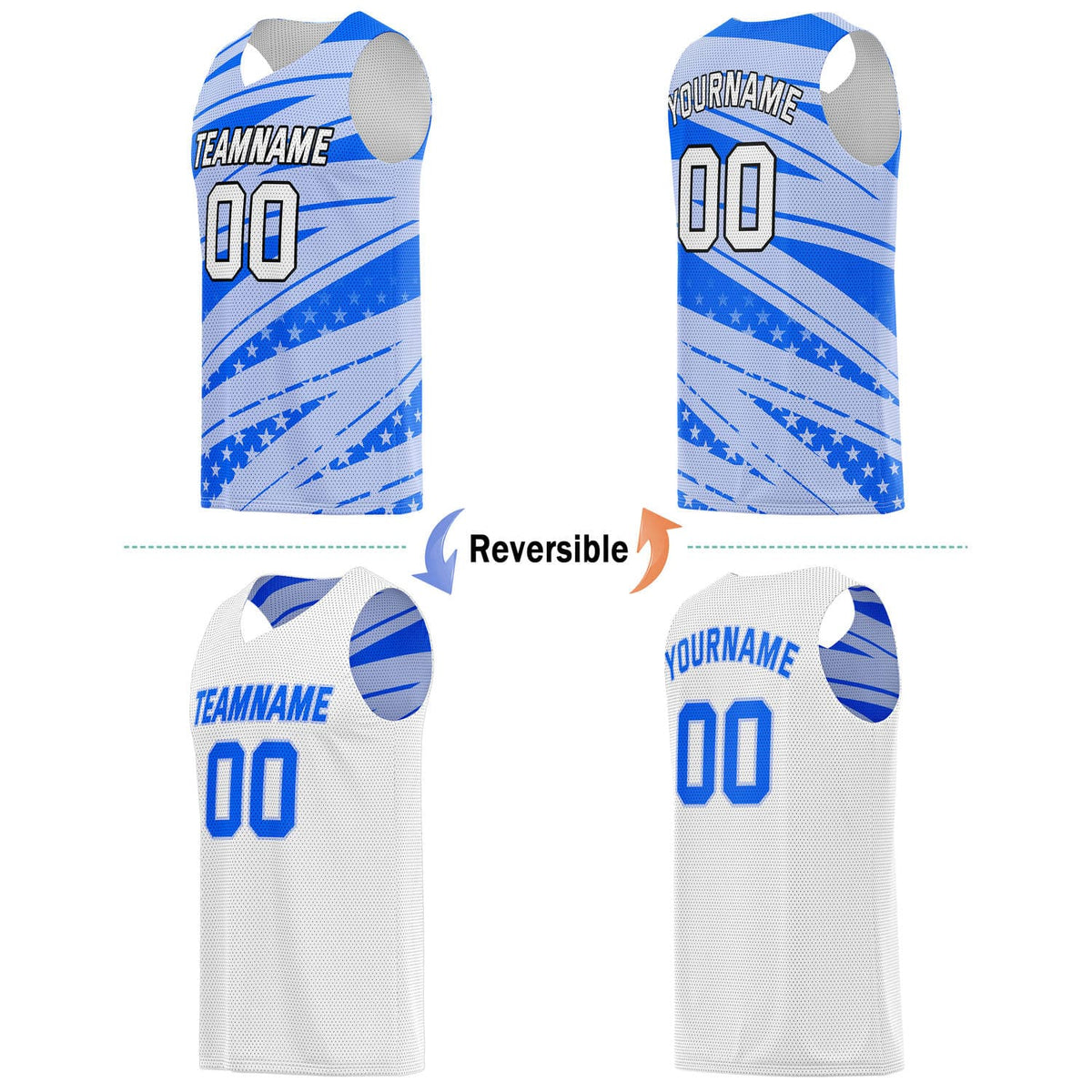 Custom Reversible Basketball Jersey for Individuals & Teams – Blue White Star Stripe | Vosoli