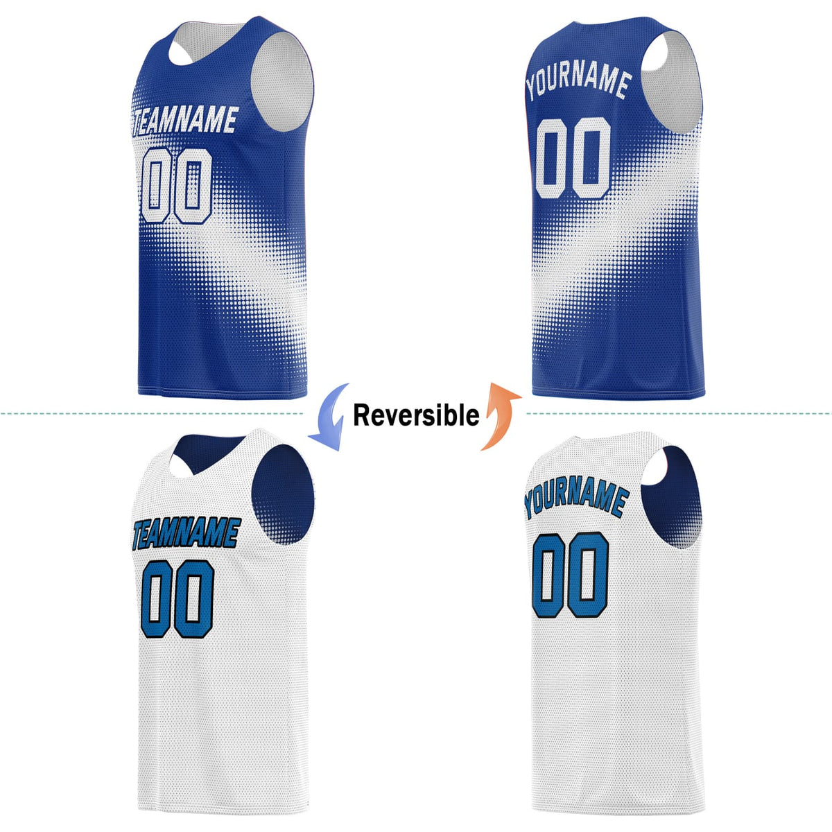 Custom Reversible Basketball Jersey for Individuals & Teams – Blue, White & Teal | Vosoli