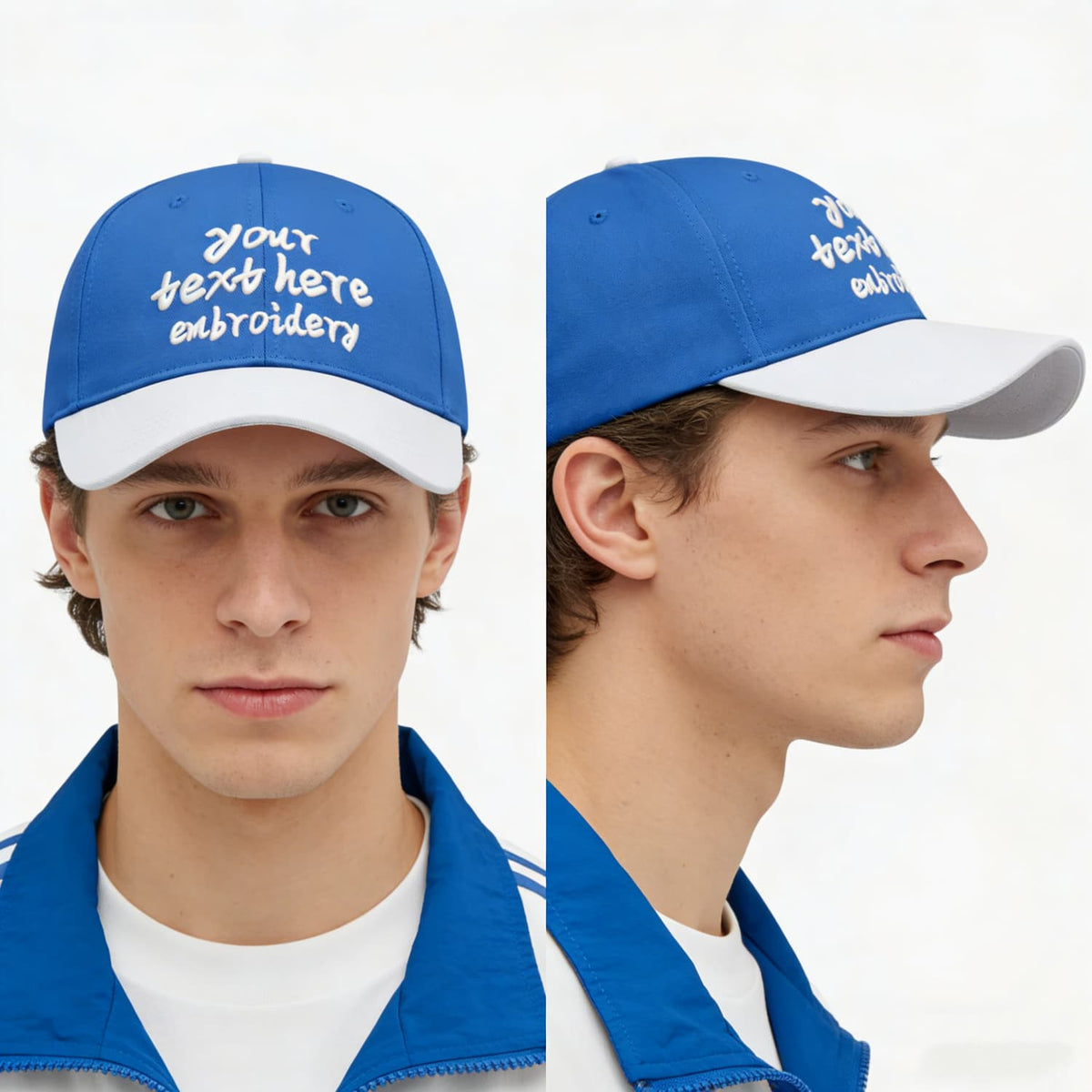Vosoli Blue White Two-Tone Baseball Cap - Unisex Custom 3D Embroidery or Print