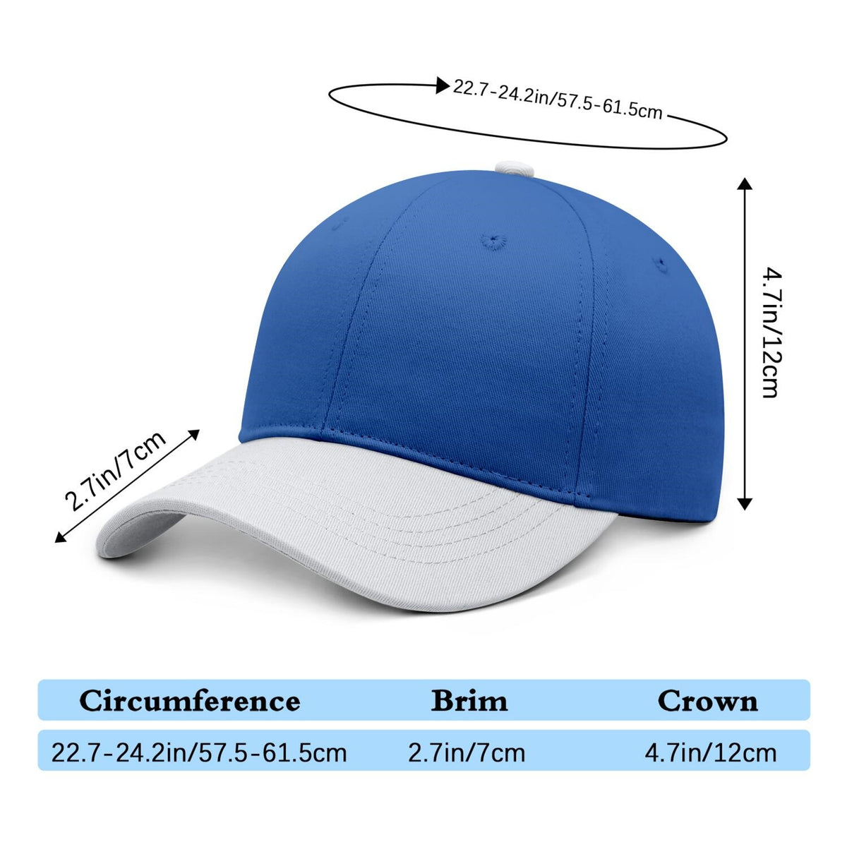 Vosoli Blue White Two-Tone Baseball Cap - Unisex Custom 3D Embroidery or Print