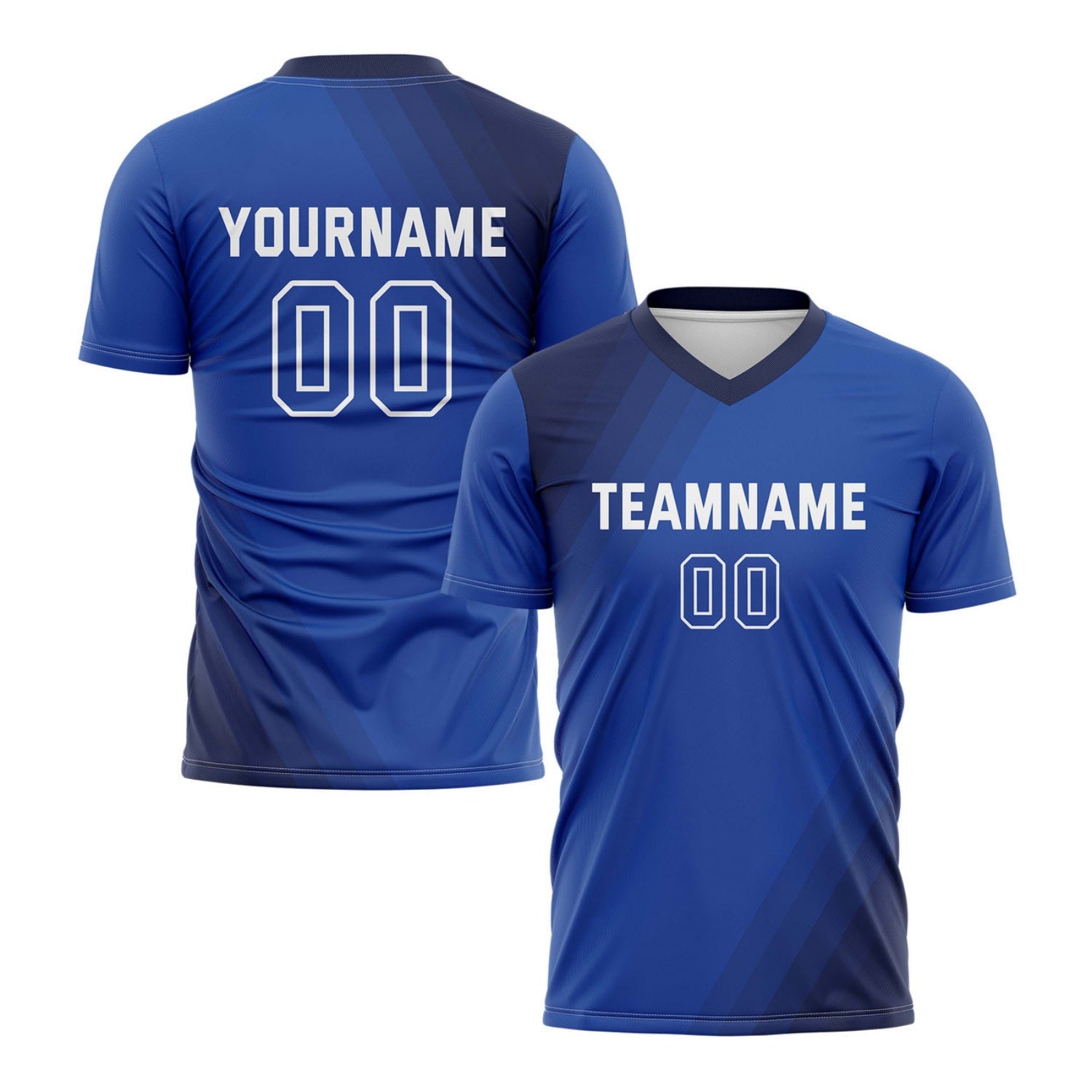 Custom Bright Blue & Navy Diagonal Stripe Soccer Jersey for Teams & Individuals | Vosoli