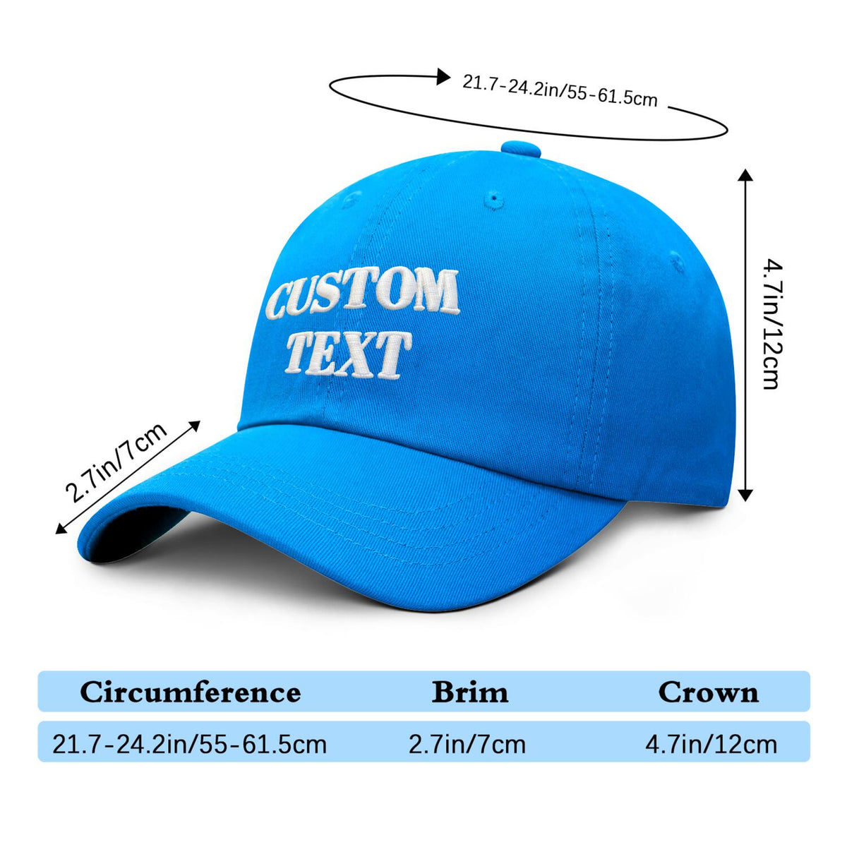 Vosoli Bright Blue Unisex Baseball Cap - Personal & Team Custom 3D Embroidery or Print Hat