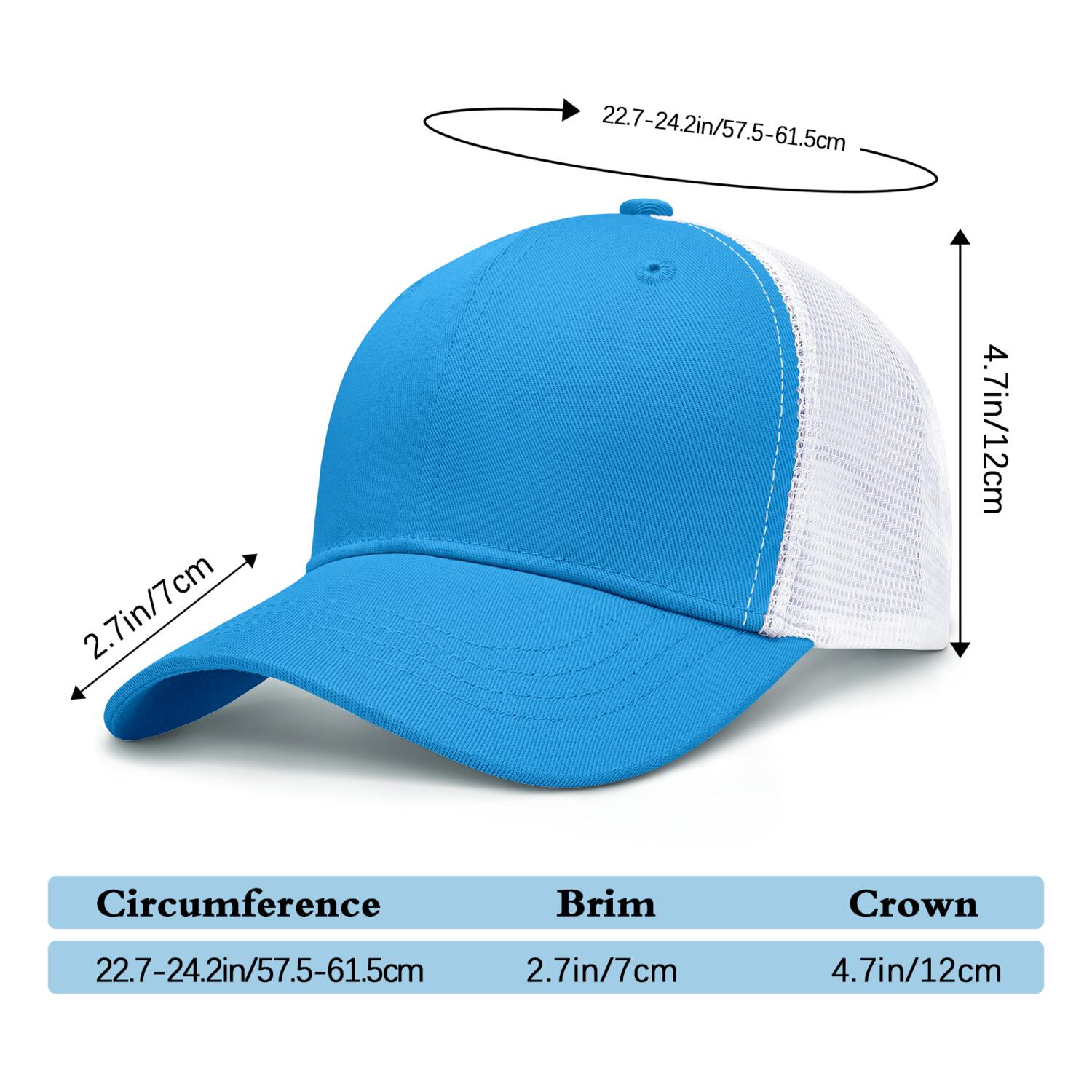 Vosoli Bright Blue & White Mesh-Back Baseball Cap - Unisex Custom 3D Embroidery or Print Hat