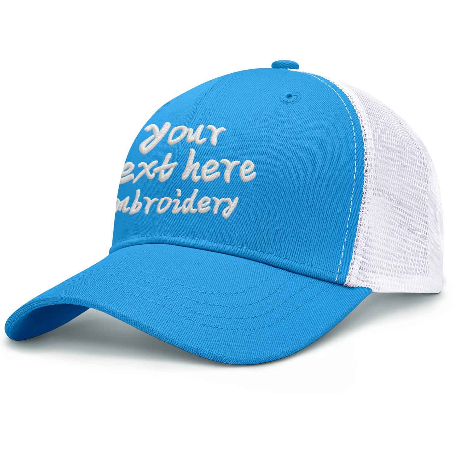 Vosoli Bright Blue & White Mesh-Back Baseball Cap - Unisex Custom 3D Embroidery or Print Hat