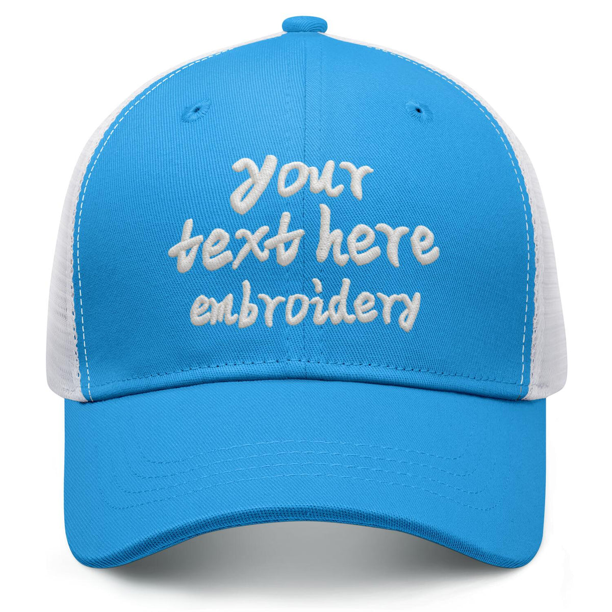 Vosoli Bright Blue & White Mesh-Back Baseball Cap - Unisex Custom 3D Embroidery or Print Hat