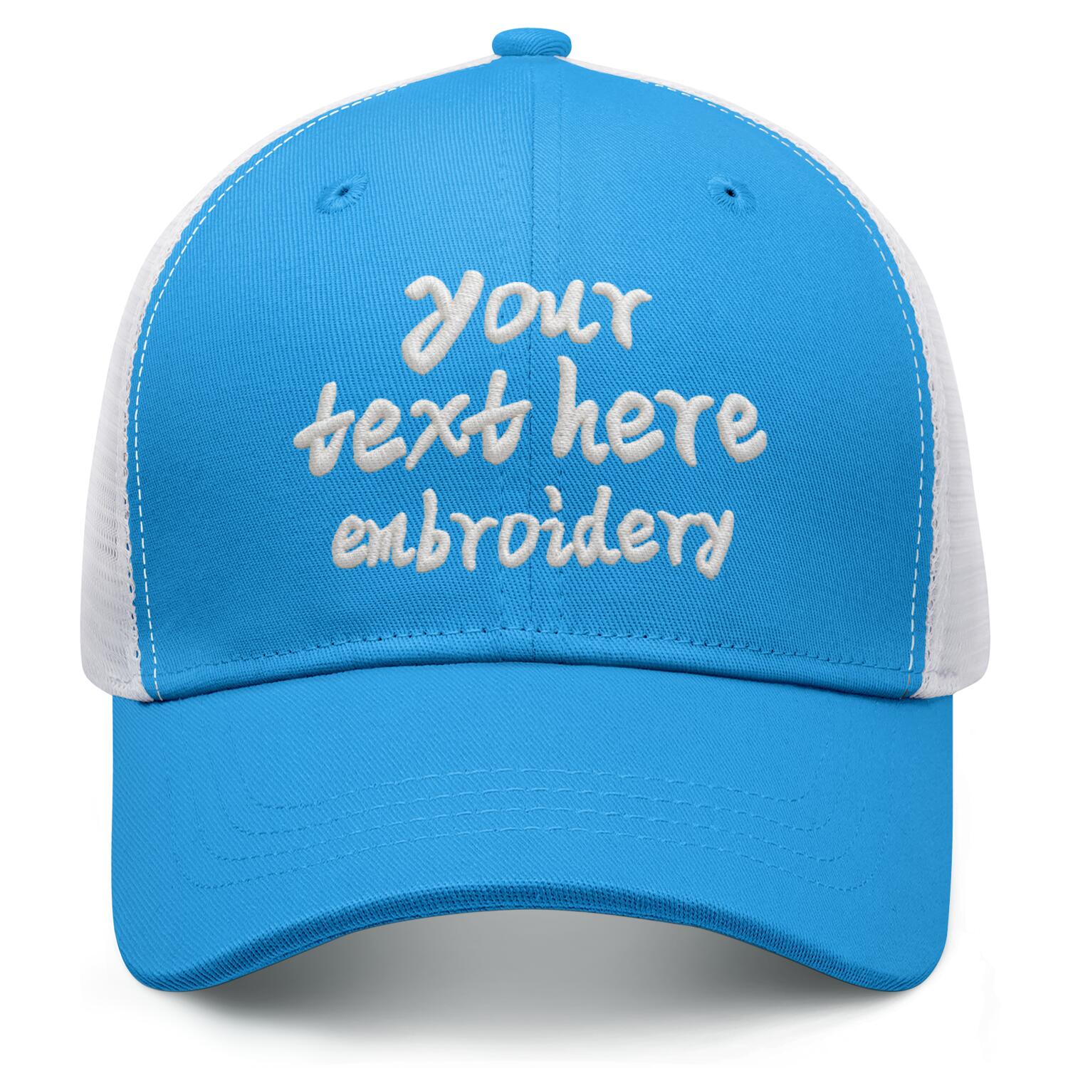 Vosoli Bright Blue & White Mesh-Back Baseball Cap - Unisex Custom 3D Embroidery or Print Hat