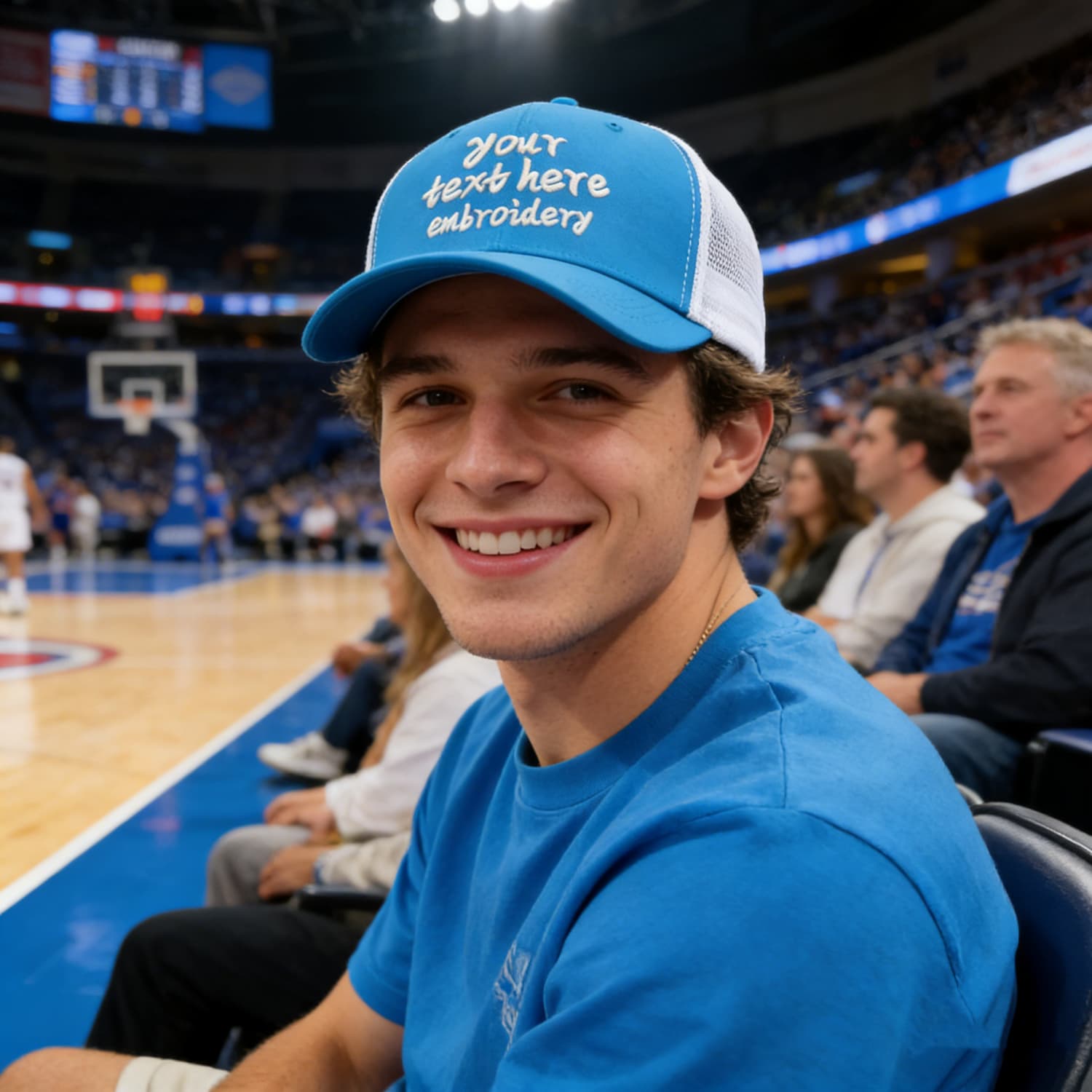 Vosoli Bright Blue & White Mesh-Back Baseball Cap - Unisex Custom 3D Embroidery or Print Hat