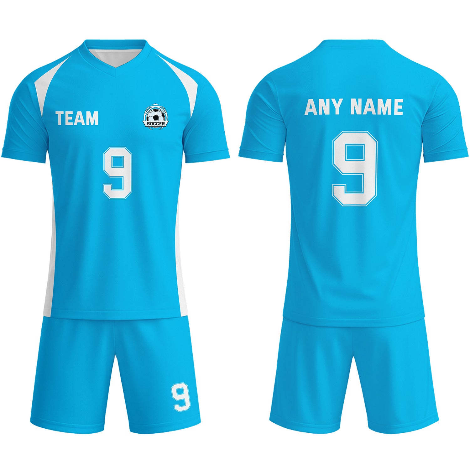 Custom Bright Blue & White Soccer Uniform Set - Personalized Team Name & Number | Vosoli