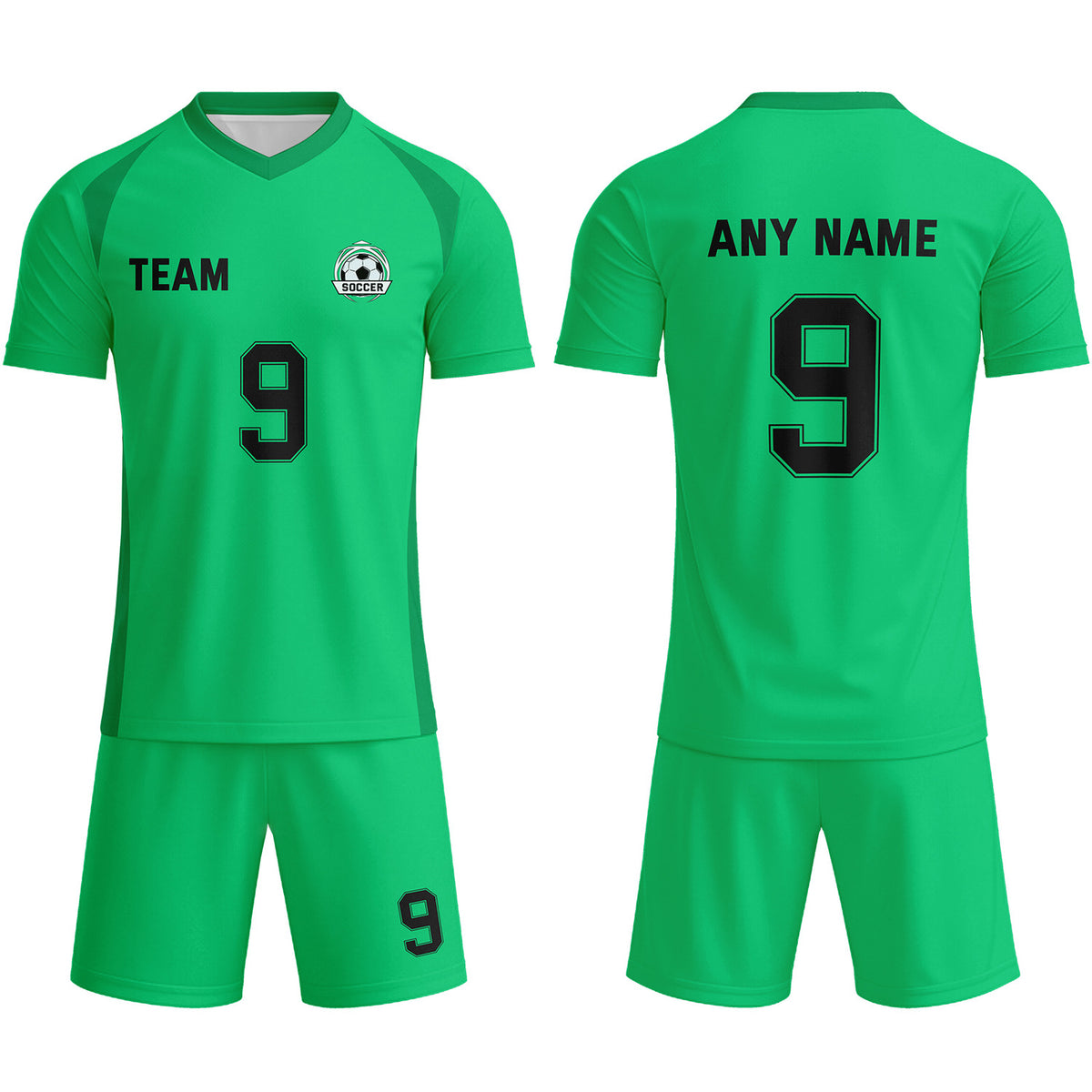 Custom Bright Green &amp; Black Soccer Uniform Set - Personalized Team Name &amp; Number | Vosoli