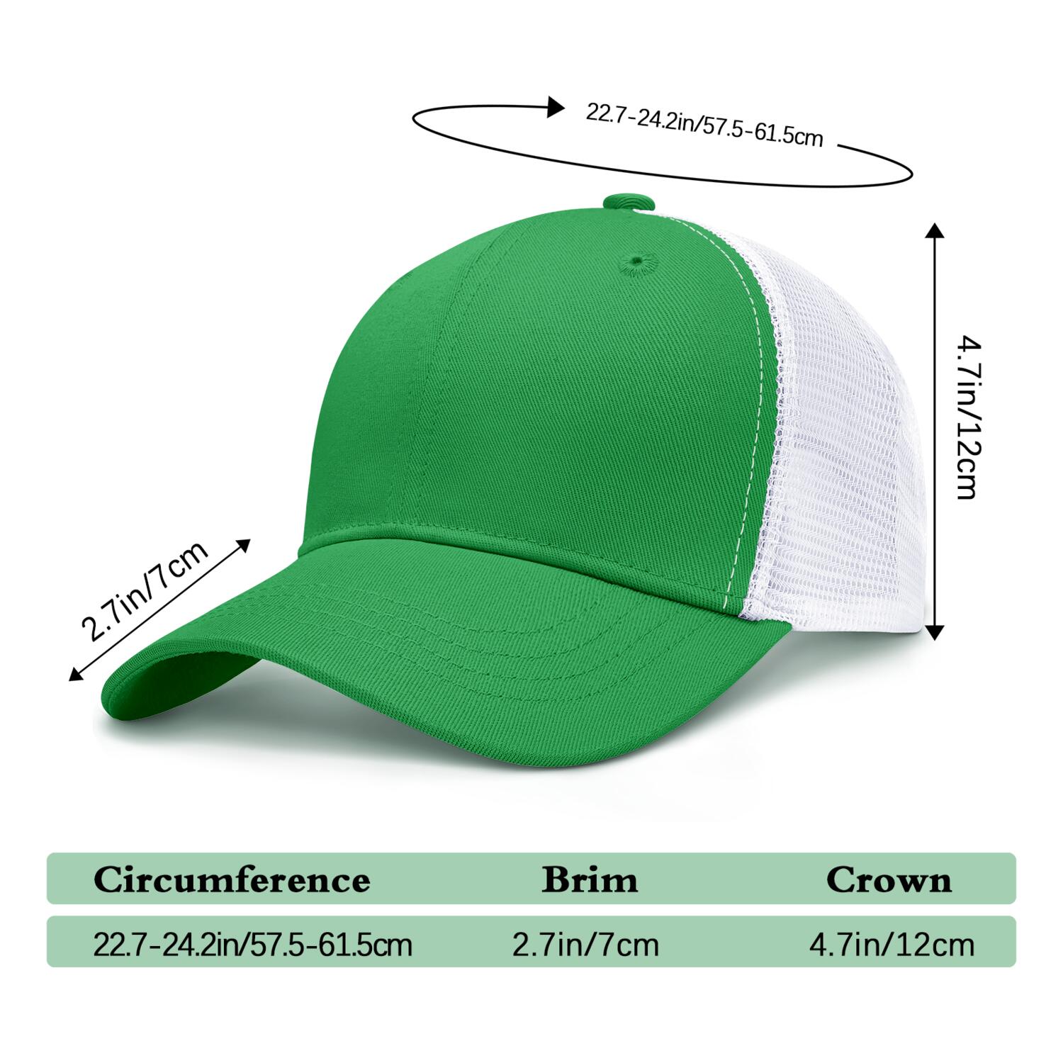 Vosoli Bright Green & White Mesh-Back Baseball Cap - Unisex Custom 3D Embroidery or Print Hat