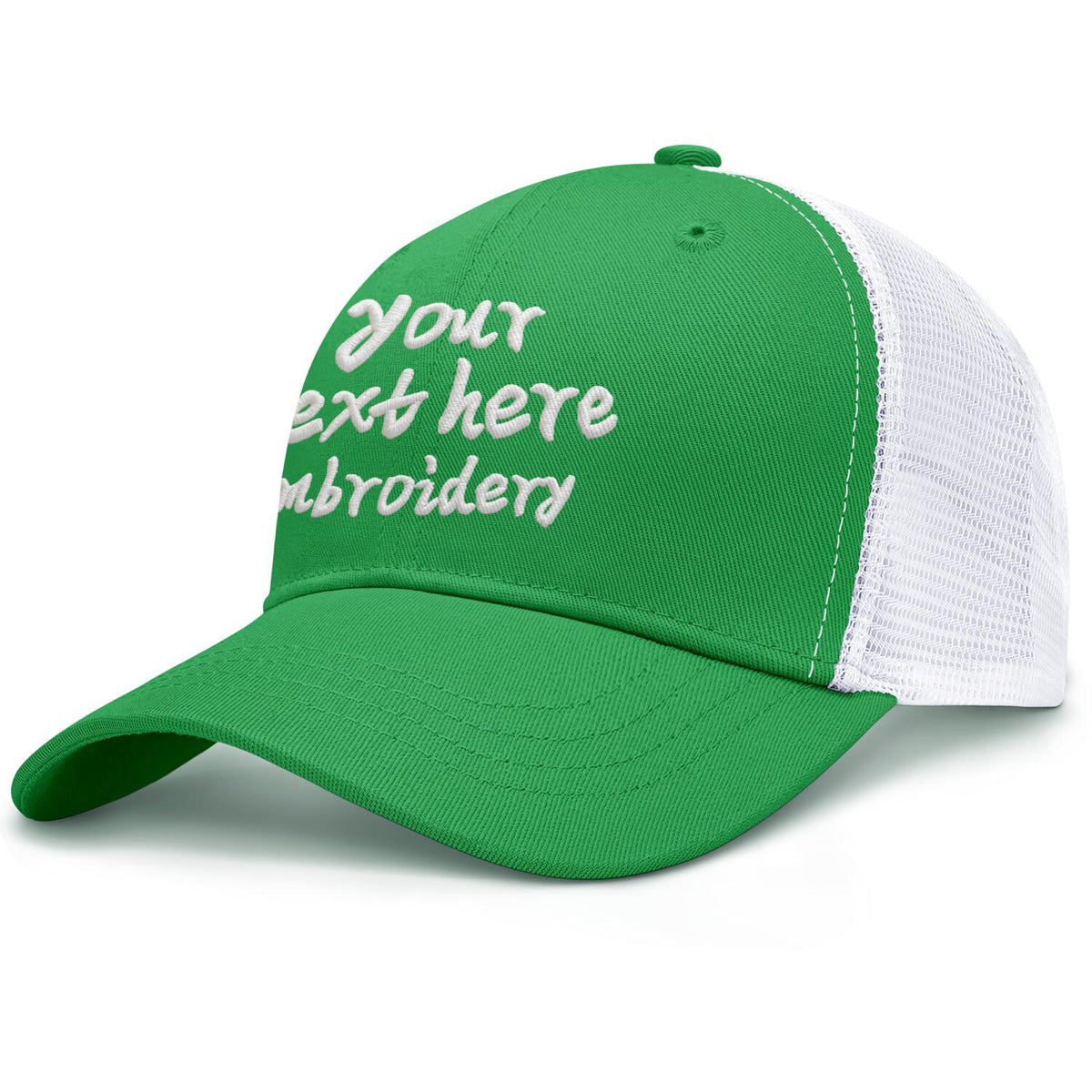 Vosoli Bright Green & White Mesh-Back Baseball Cap - Unisex Custom 3D Embroidery or Print Hat