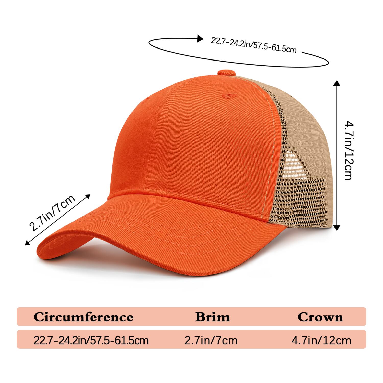 Vosoli Bright Orange & Beige Mesh-Back Trucker Cap - Unisex Personal & Team Custom 3D Embroidery or Print Hats