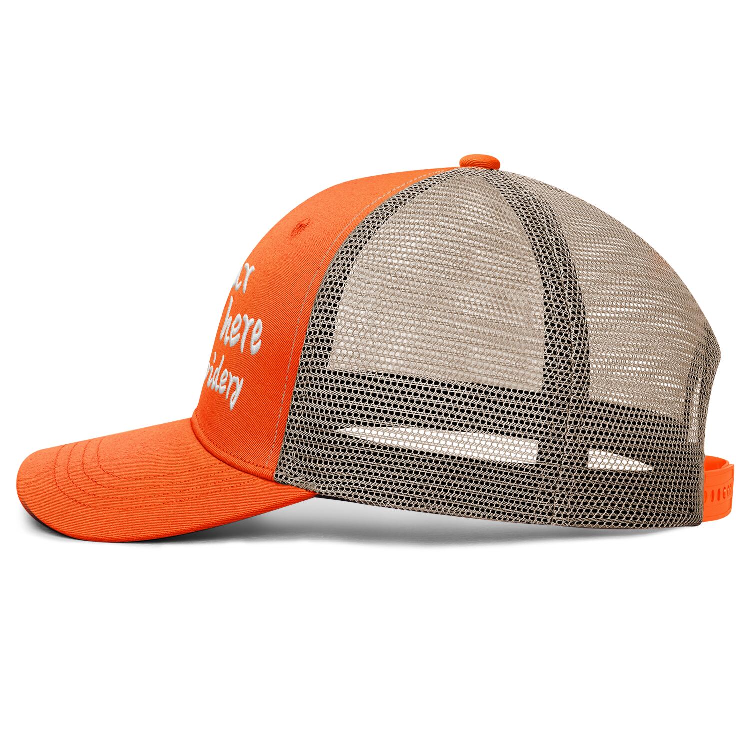 Vosoli Bright Orange & Beige Mesh-Back Trucker Cap - Unisex Personal & Team Custom 3D Embroidery or Print Hats