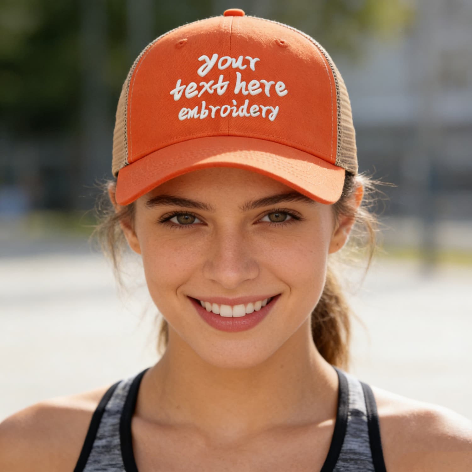 Vosoli Bright Orange & Beige Mesh-Back Trucker Cap - Unisex Personal & Team Custom 3D Embroidery or Print Hats