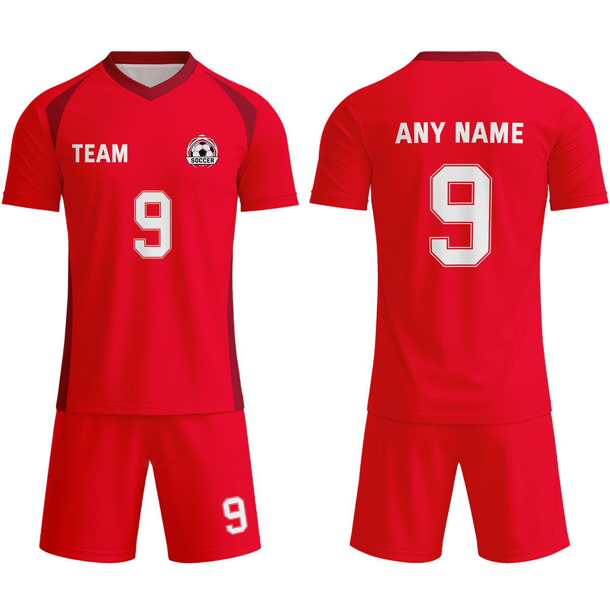 Custom Bright Red &amp; Maroon-White Soccer Uniform Set - Personalized Team Name &amp; Number | Vosoli