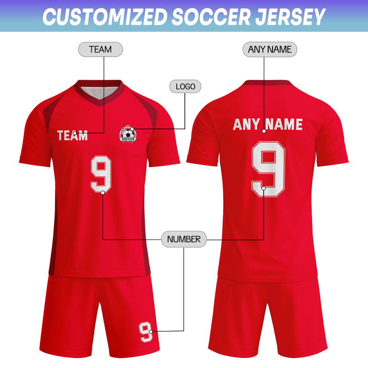 Custom Bright Red & Maroon-White Soccer Uniform Set - Personalized Team Name & Number | Vosoli
