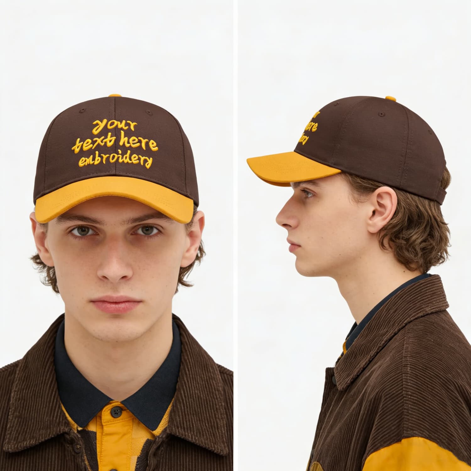 Vosoli Brown Gold Two-Tone Baseball Cap - Unisex Custom 3D Embroidery or Print