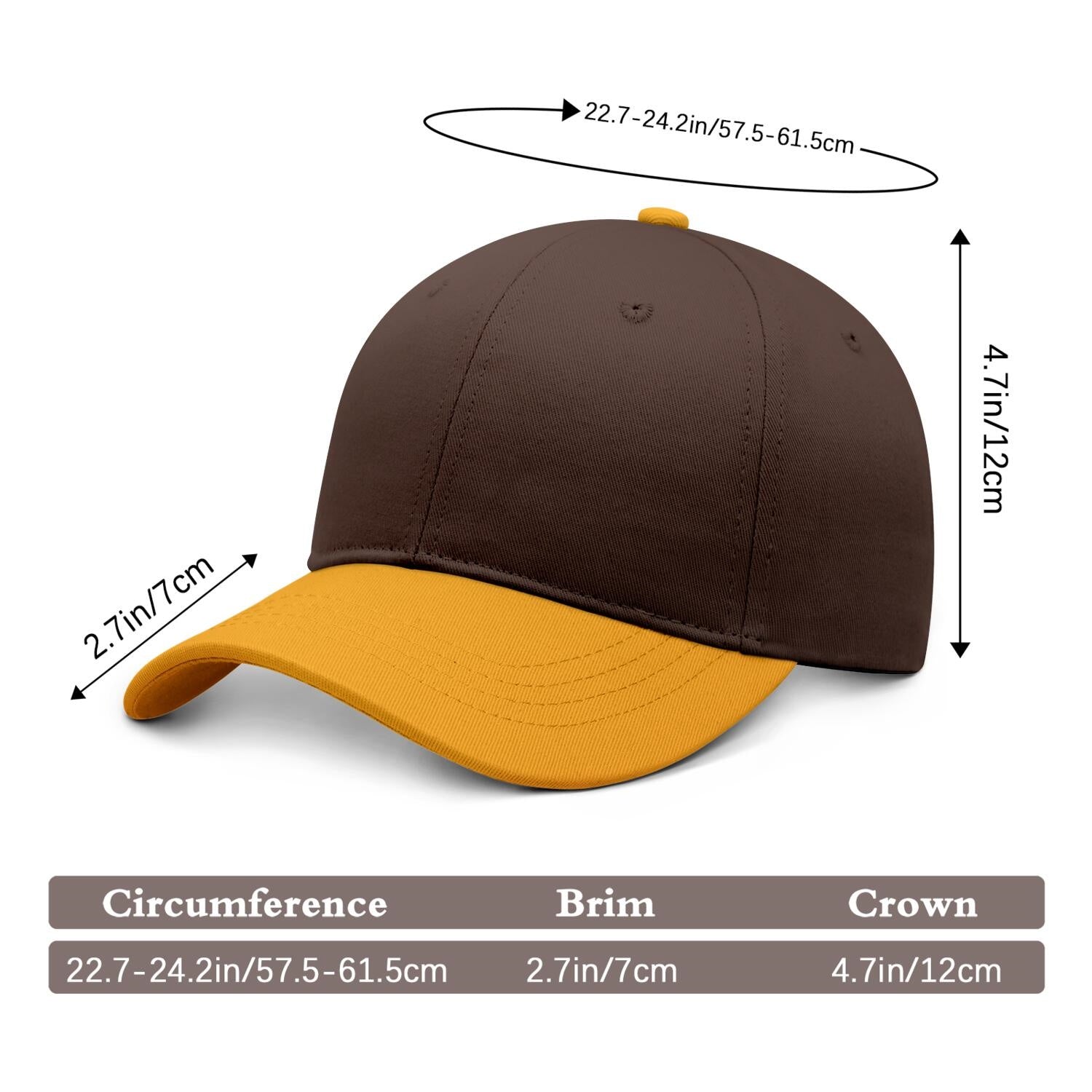 Vosoli Brown Gold Two-Tone Baseball Cap - Unisex Custom 3D Embroidery or Print