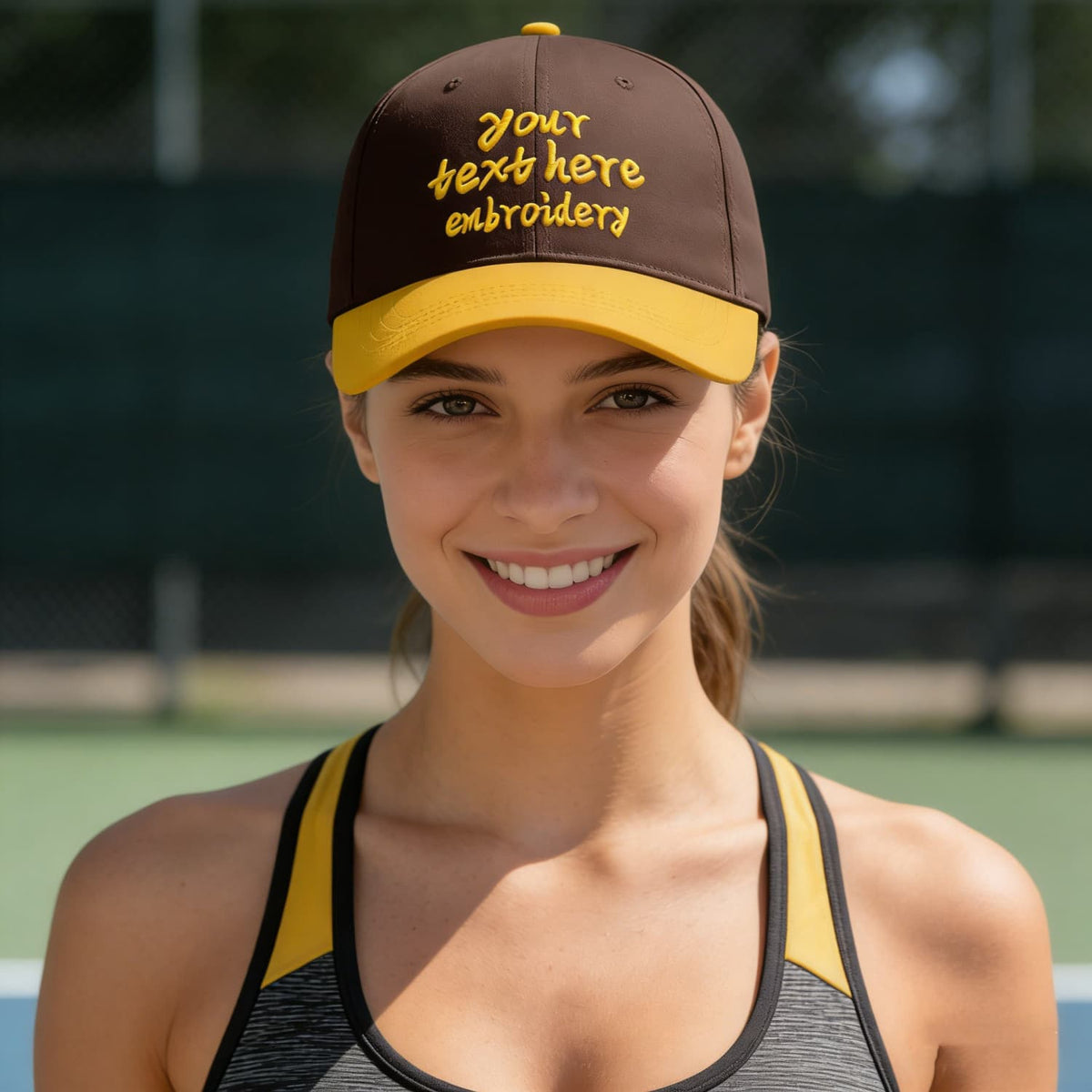 Vosoli Brown Gold Two-Tone Baseball Cap - Unisex Custom 3D Embroidery or Print