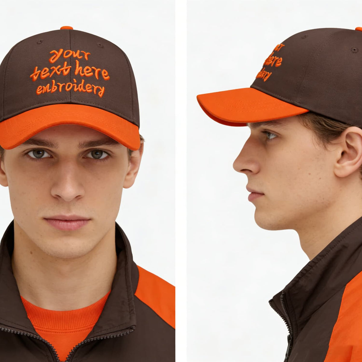 Vosoli Brown Orange Two-Tone Baseball Cap - Unisex Custom 3D Embroidery or Print
