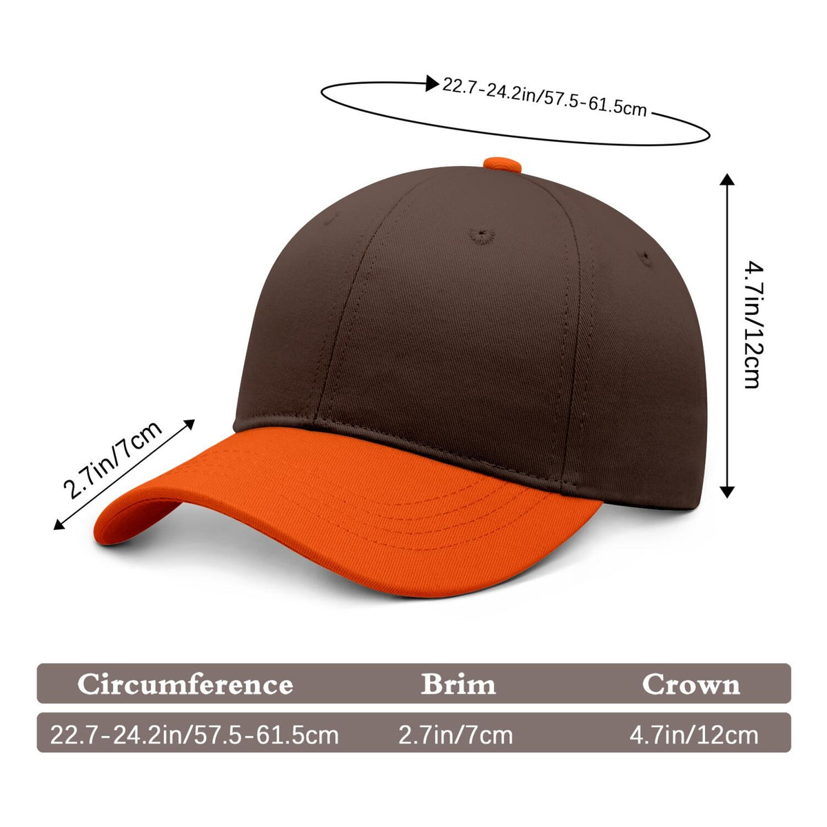 Vosoli Brown Orange Two-Tone Baseball Cap - Unisex Custom 3D Embroidery or Print