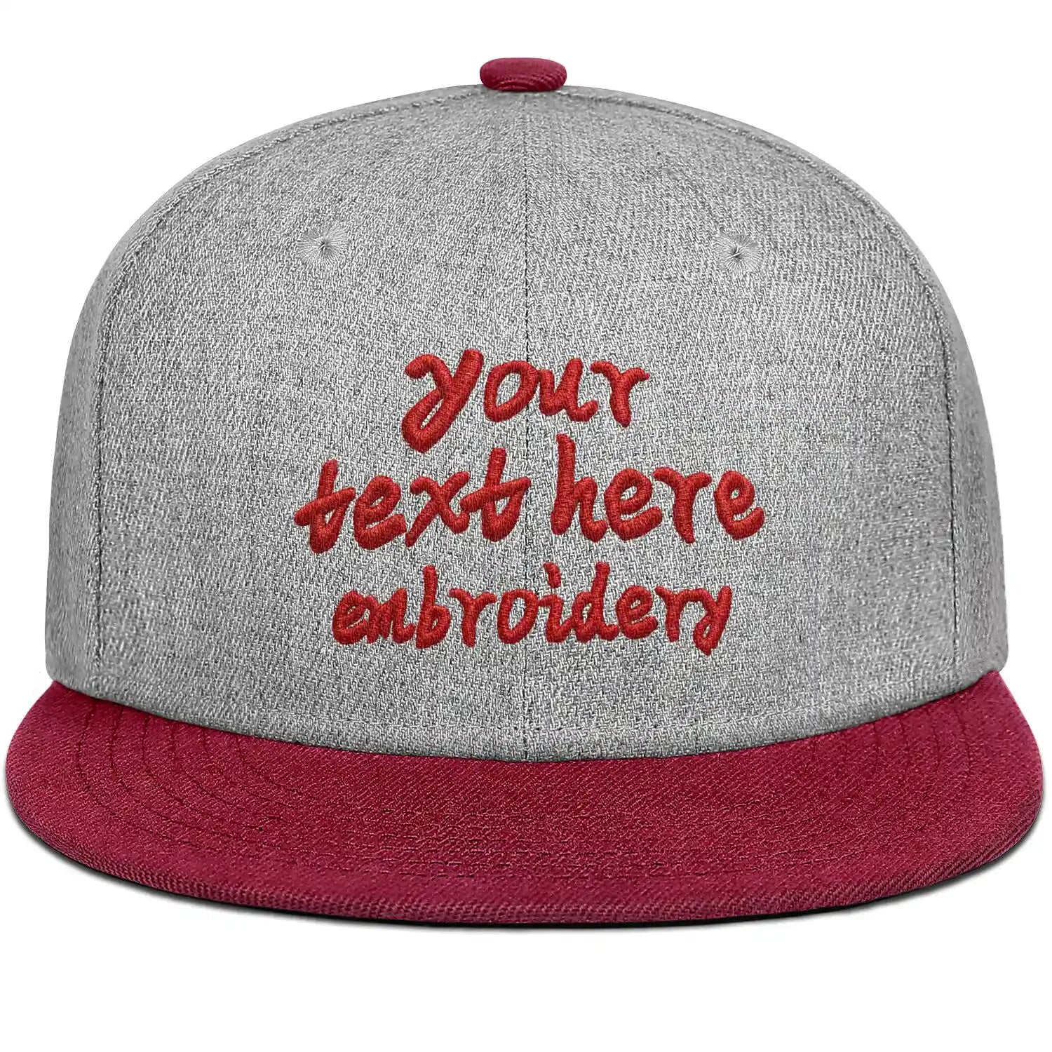 Vosoli Heather Grey Burgundy Flat Brim Cap - Team Custom Embroider or Print Personalized Hat