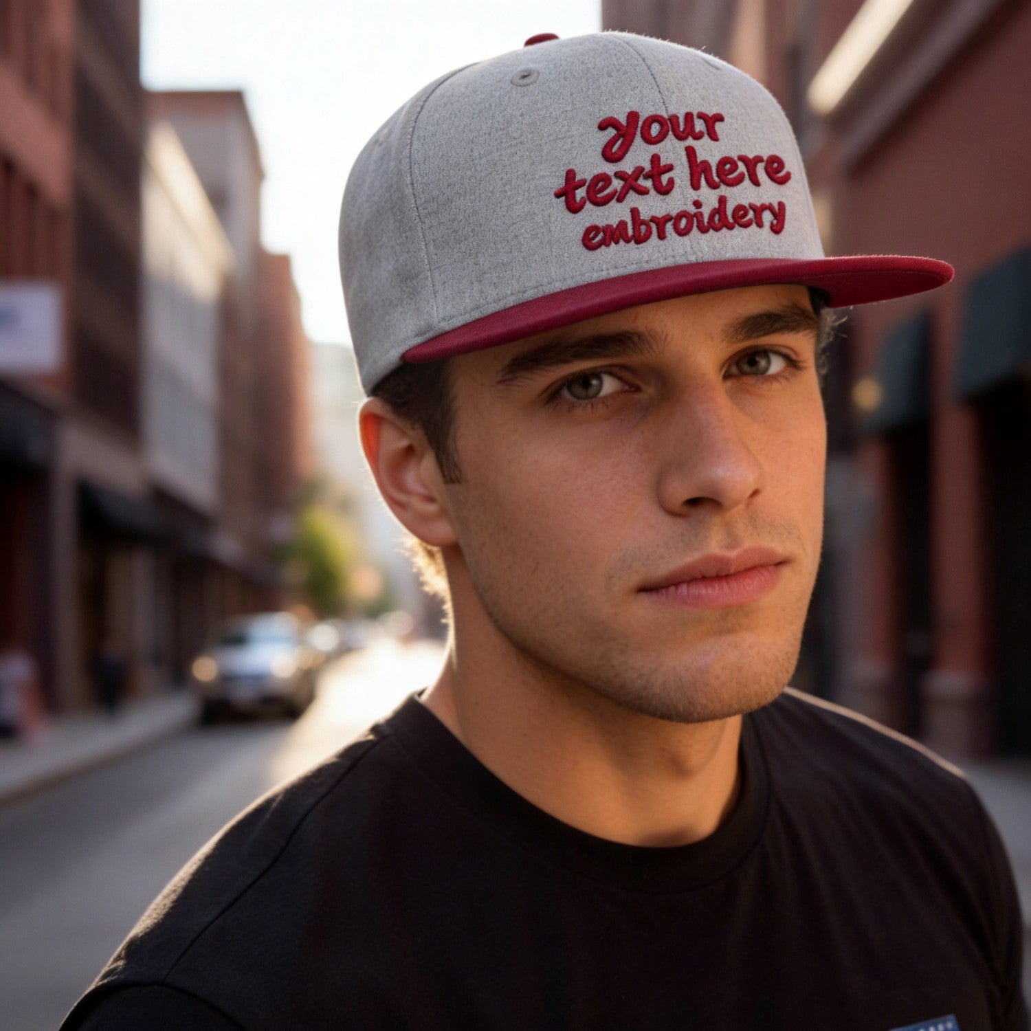 Vosoli Heather Grey Burgundy Flat Brim Cap - Team Custom Embroider or Print Personalized Hat