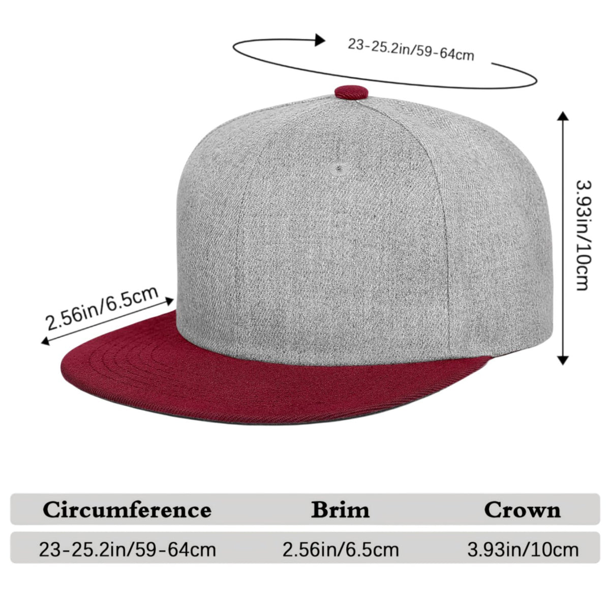 Vosoli Heather Grey Burgundy Flat Brim Cap - Team Custom Embroider or Print Personalized Hat