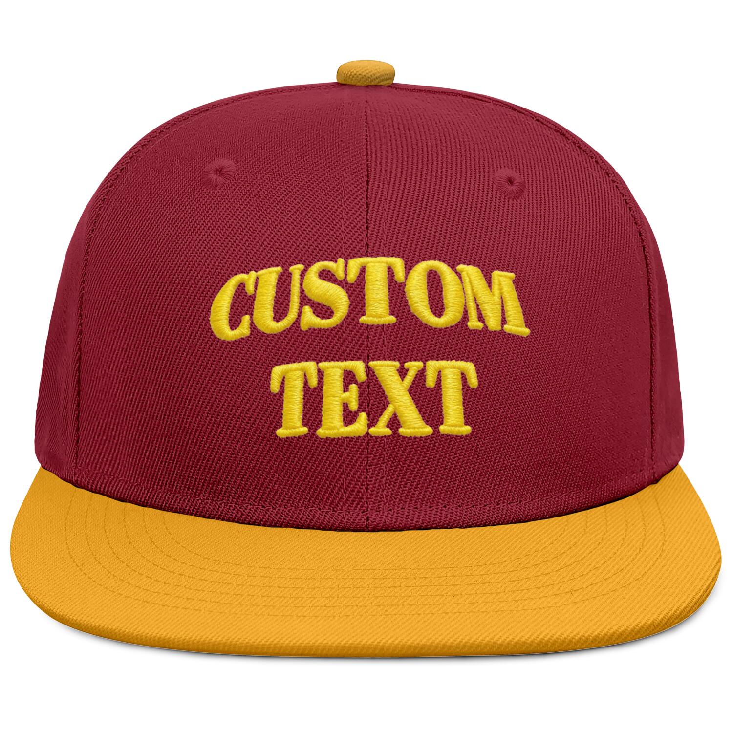 Vosoli Burgundy & Gold Color-Block Flat-Brim Hat - Unisex Personal & Team Custom 3D Embroidery or Print Cap
