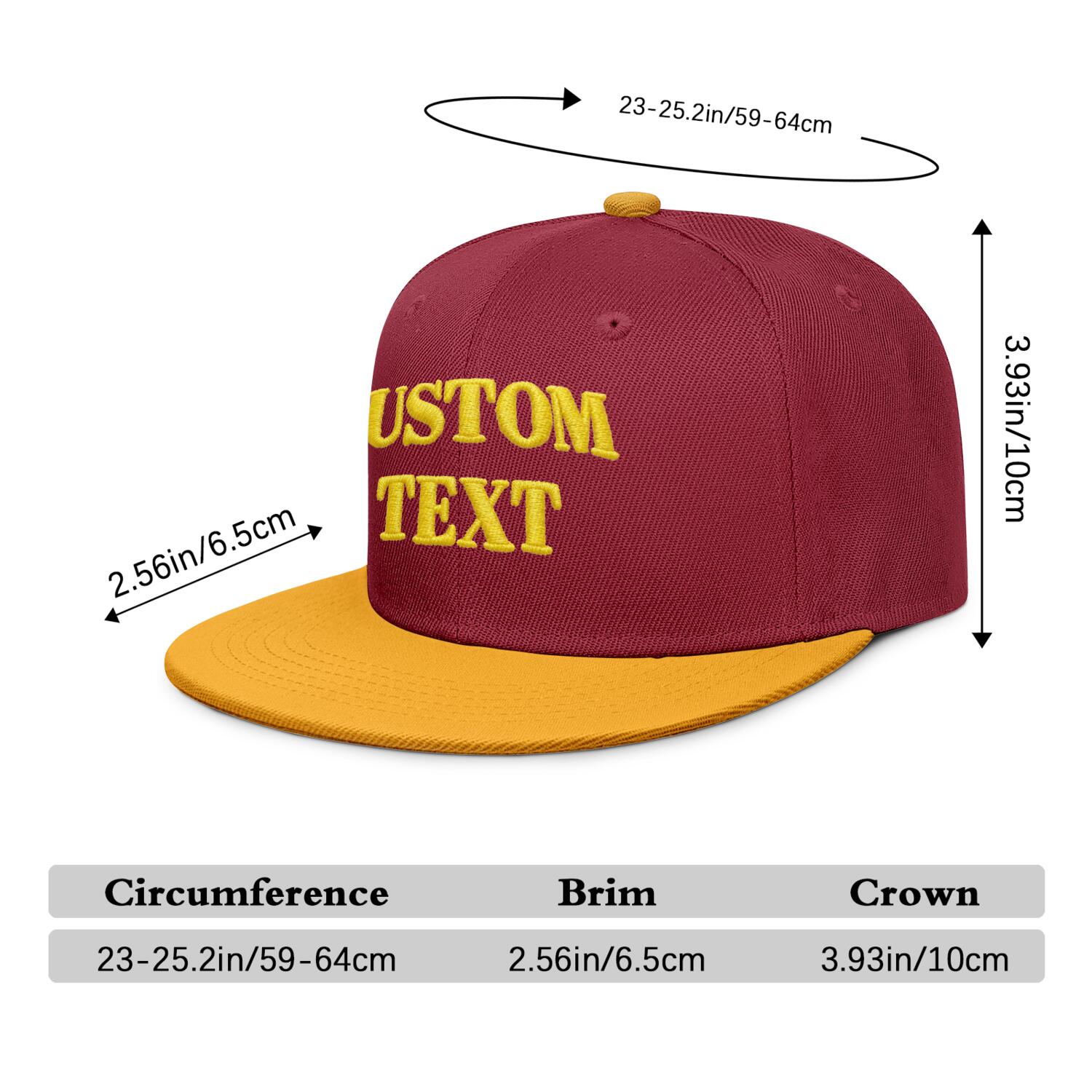 Vosoli Burgundy & Gold Color-Block Flat-Brim Hat - Unisex Personal & Team Custom 3D Embroidery or Print Cap