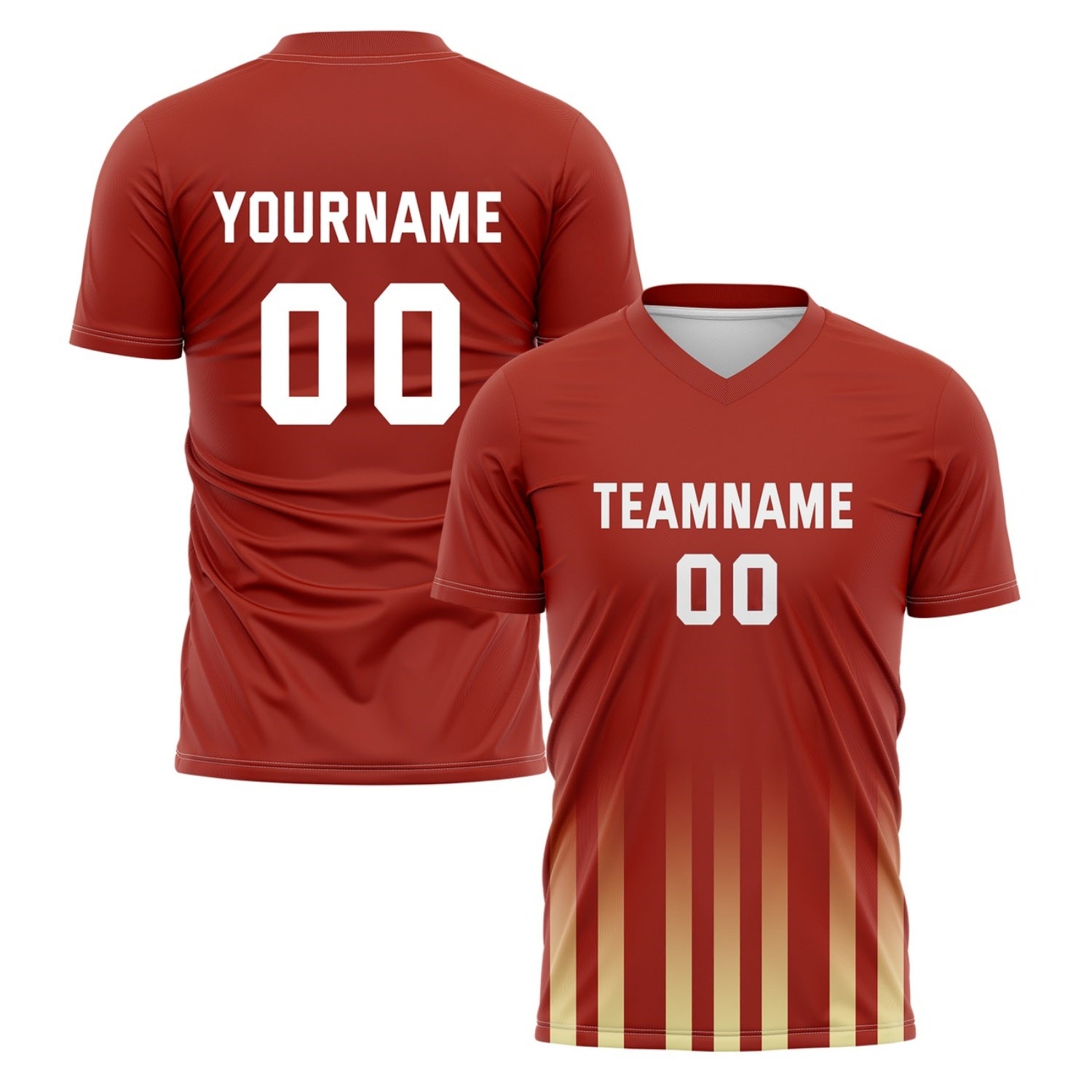 Custom Burgundy & Gold Gradient Stripe Soccer Jersey for Teams & Individuals | Vosoli