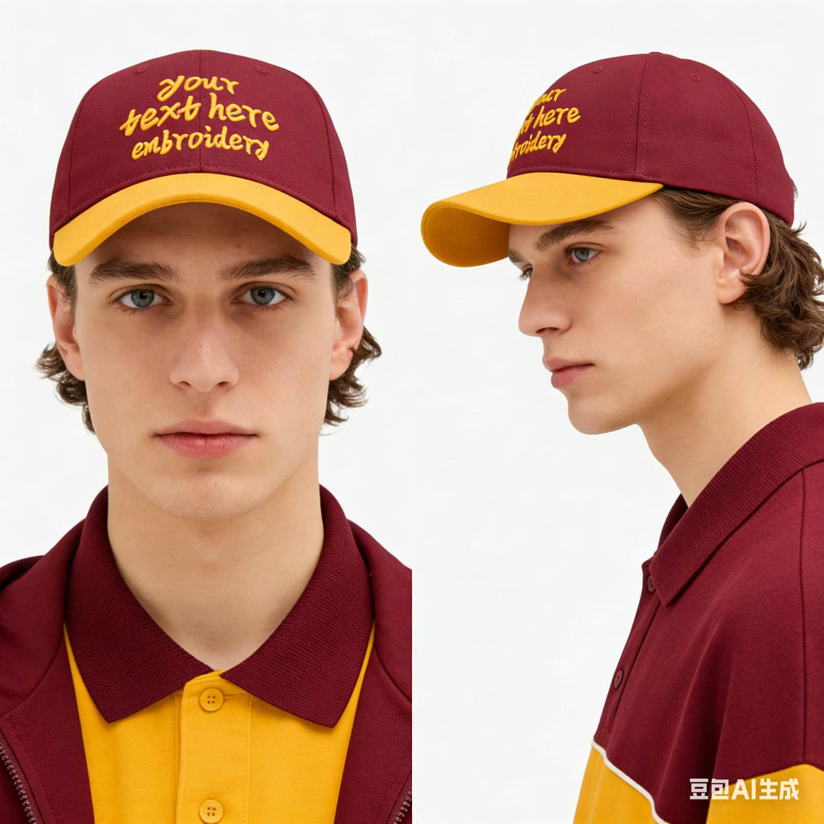 Vosoli Burgundy Gold Two-Tone Baseball Cap - Unisex Custom 3D Embroidery or Print