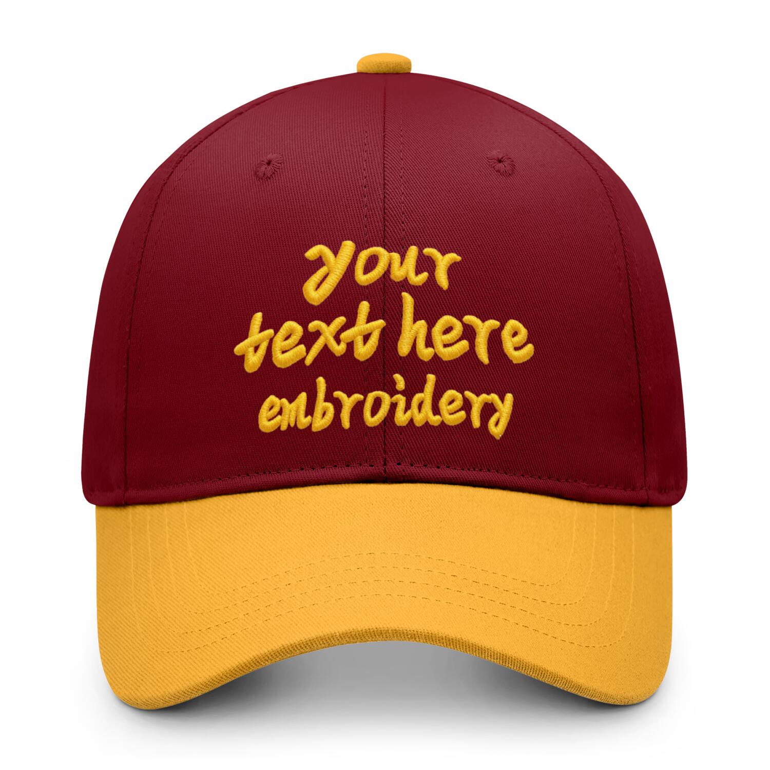 Vosoli Burgundy Gold Two-Tone Baseball Cap - Unisex Custom 3D Embroidery or Print